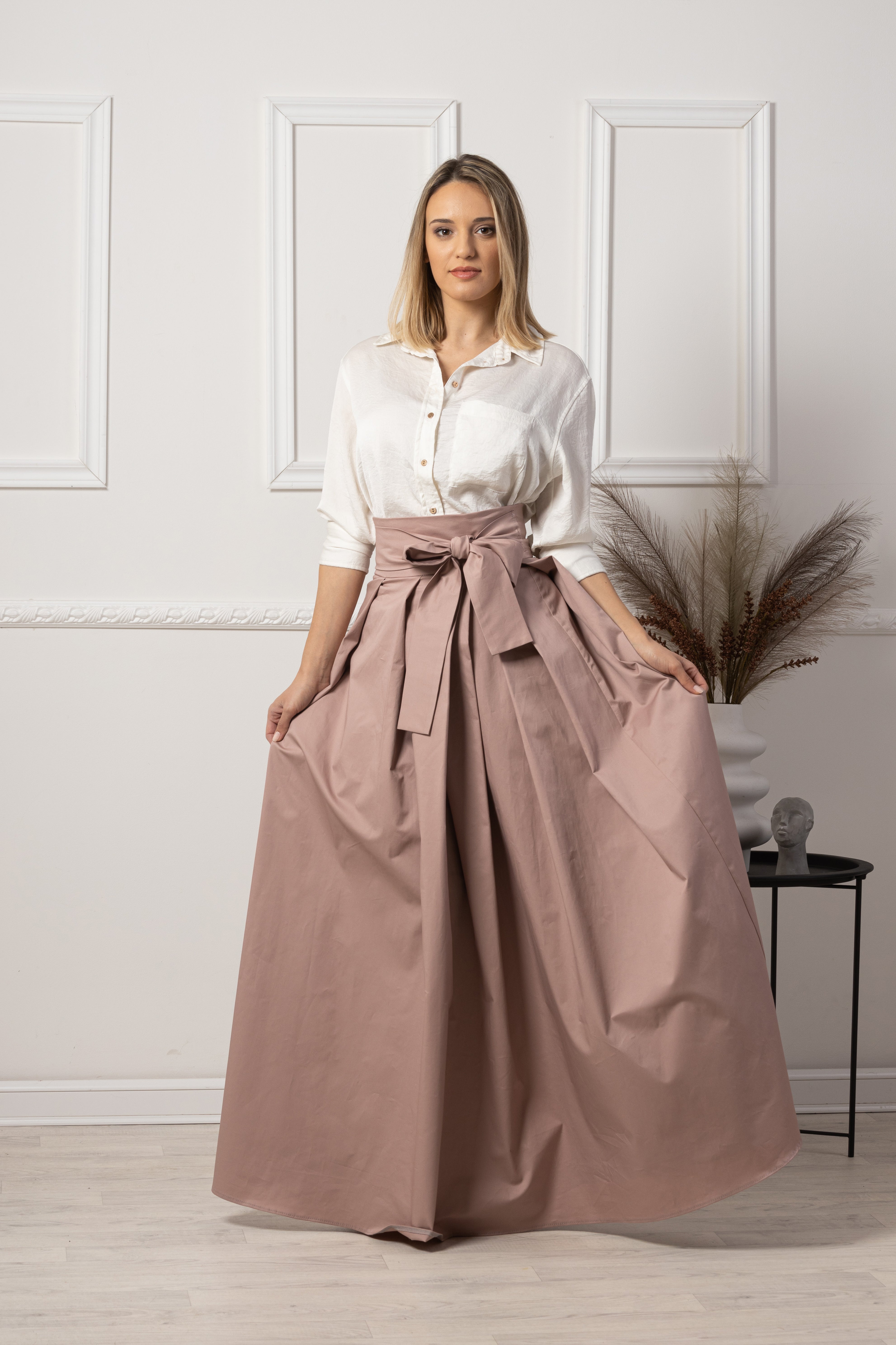 Elegant Black High Waist Pleated Maxi Skirt