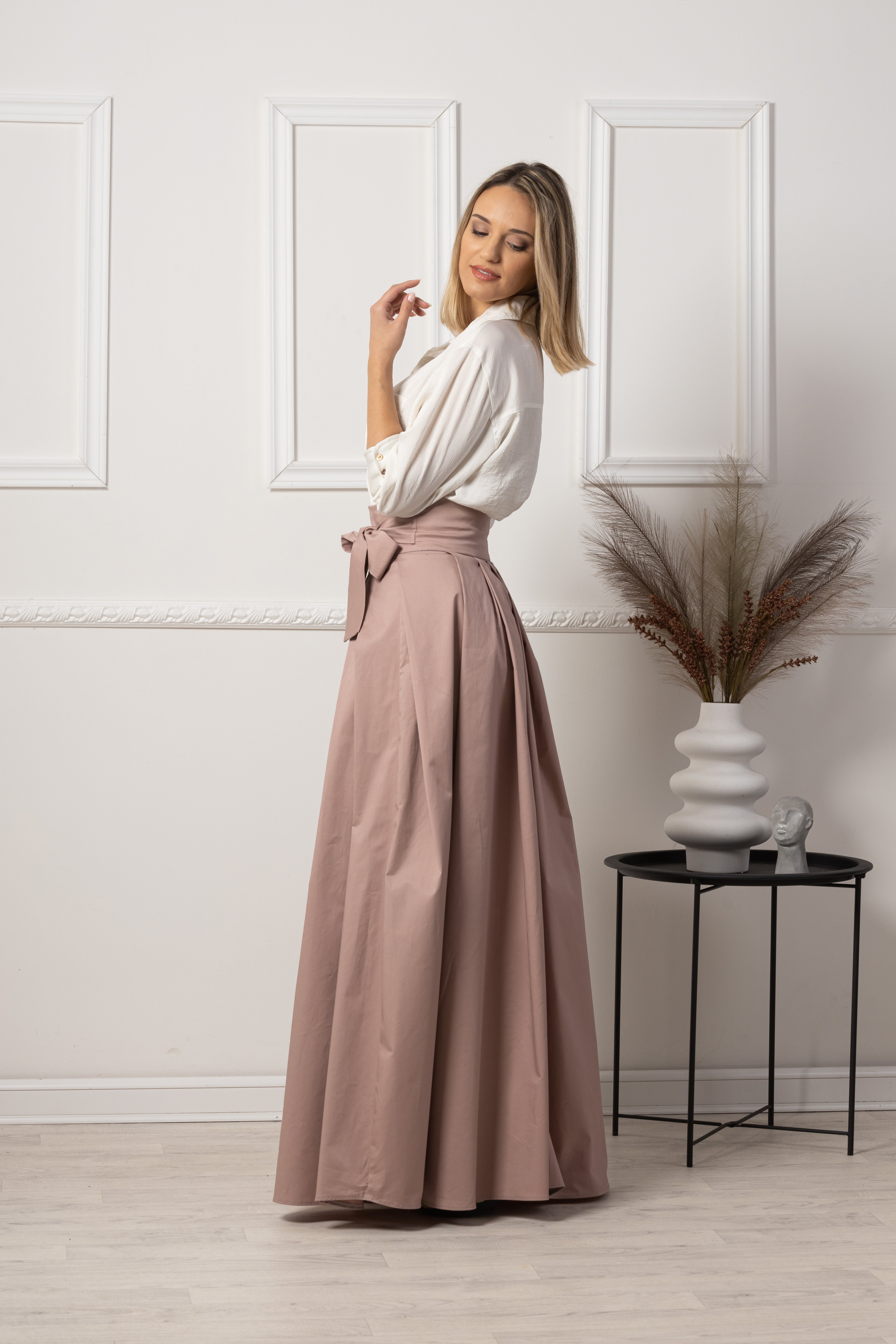 Elegant Black High Waist Pleated Maxi Skirt