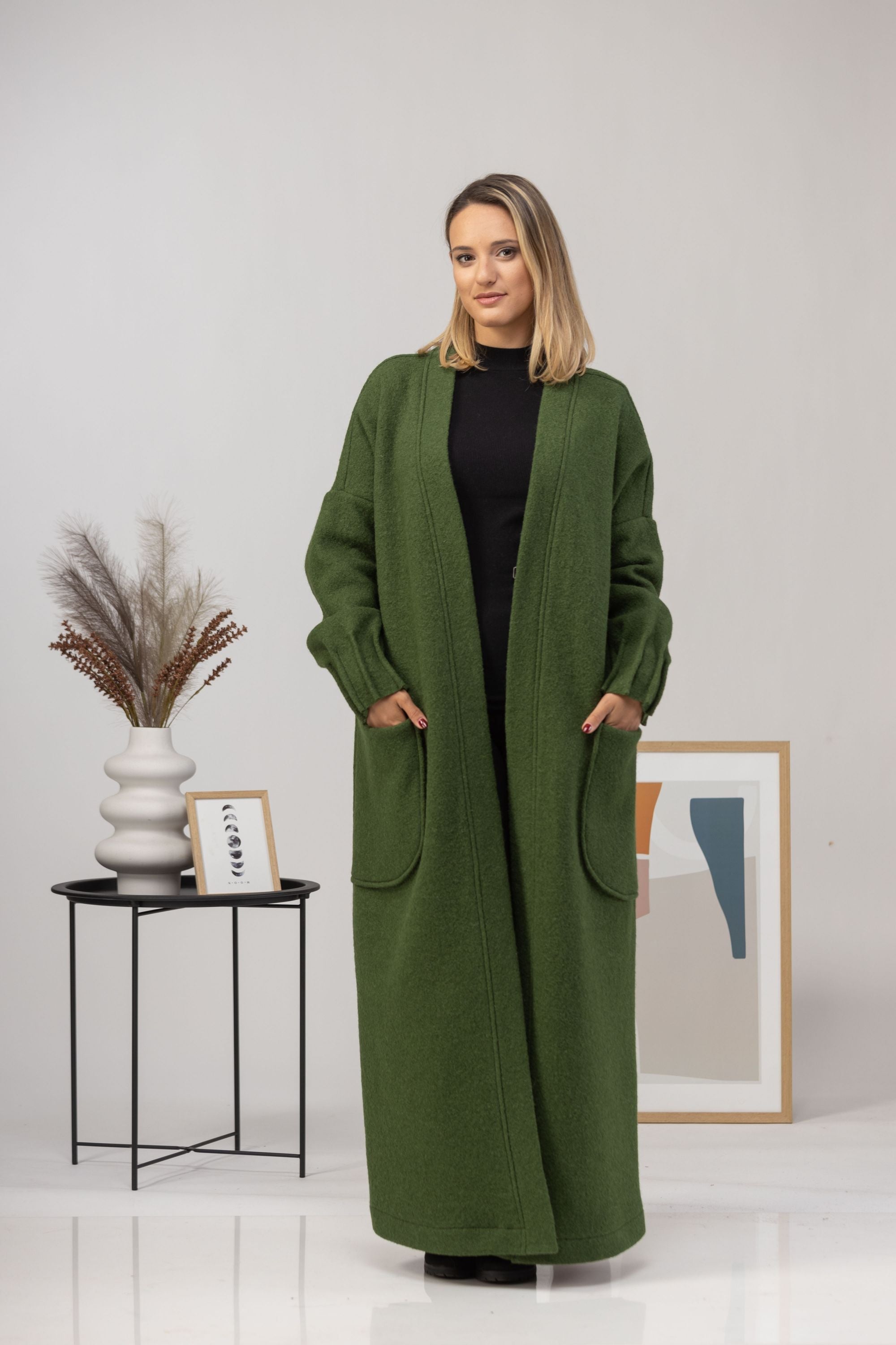 Forest Green Warm Wool Maxi Cardigan from NikkaPlace Effortless fashion for easy living