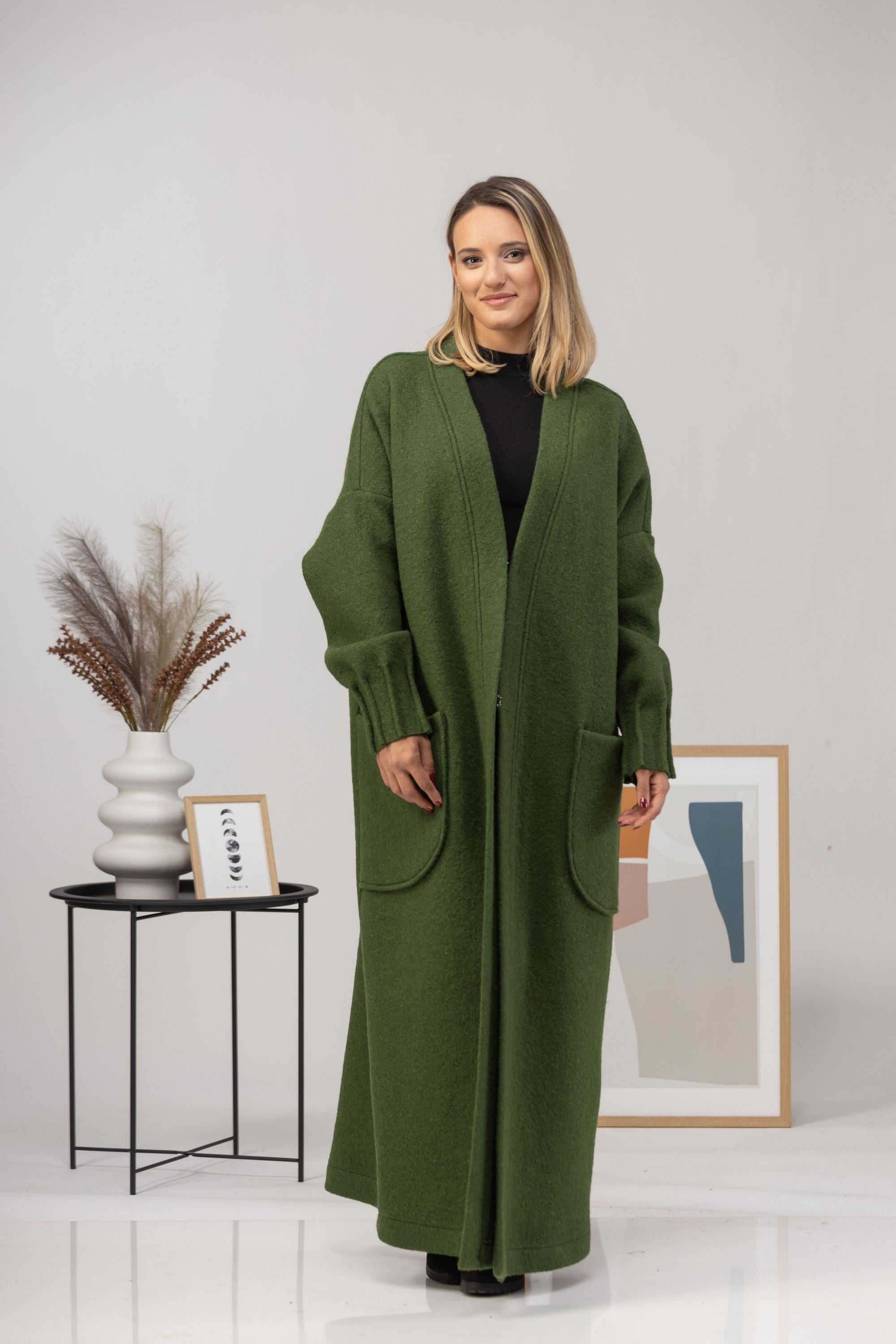 Forest Green Warm Wool Maxi Cardigan Back View - from Nikka Place | Effortless fashion for easy living