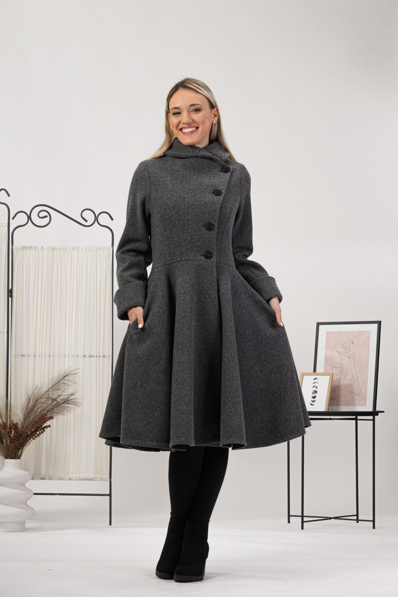 A-line Buttoned Winter Coat