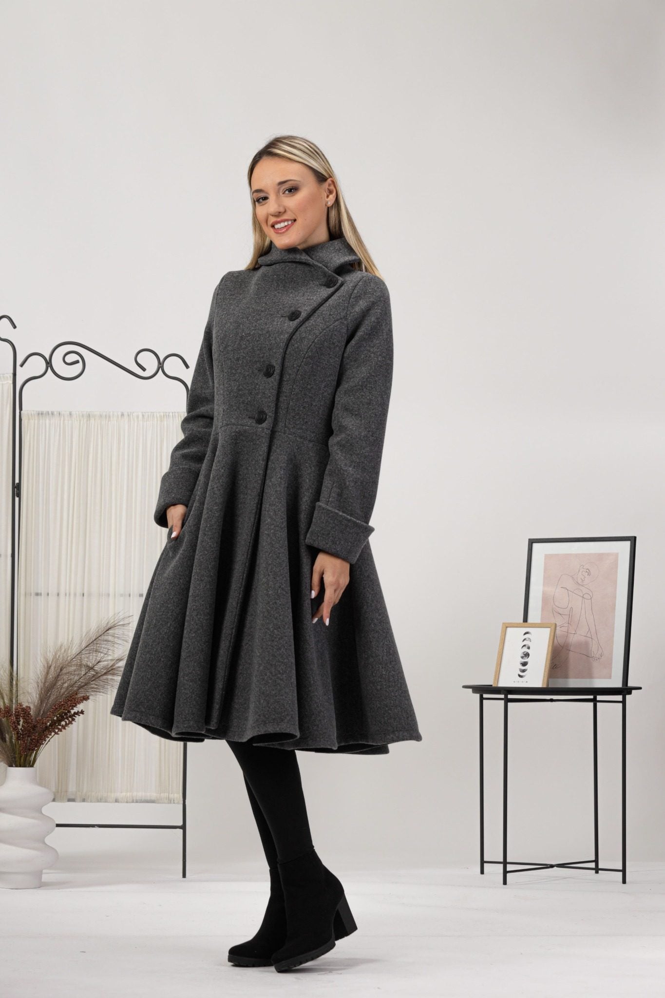 A-line Buttoned Winter Coat