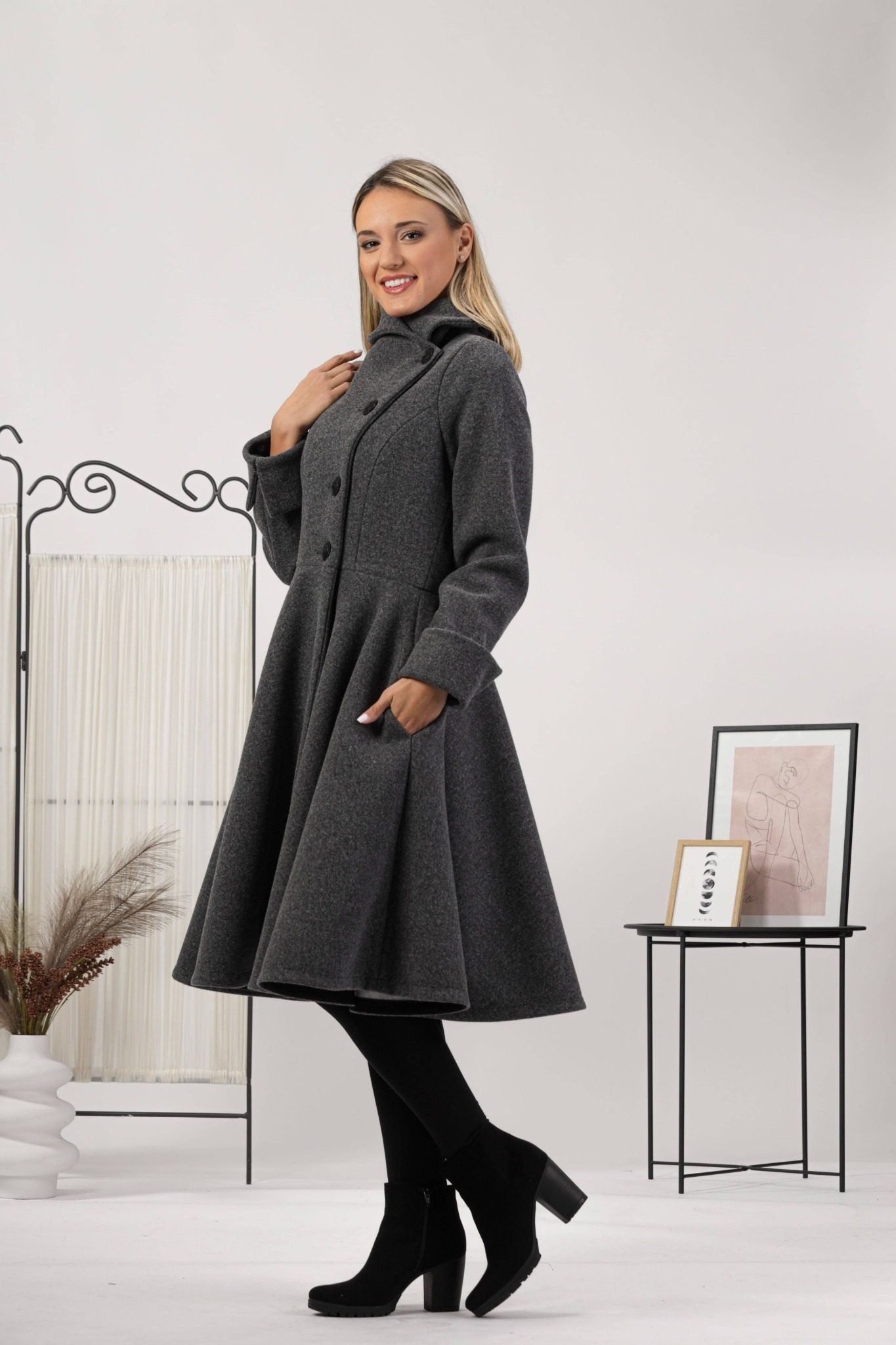 A-line Buttoned Winter Coat