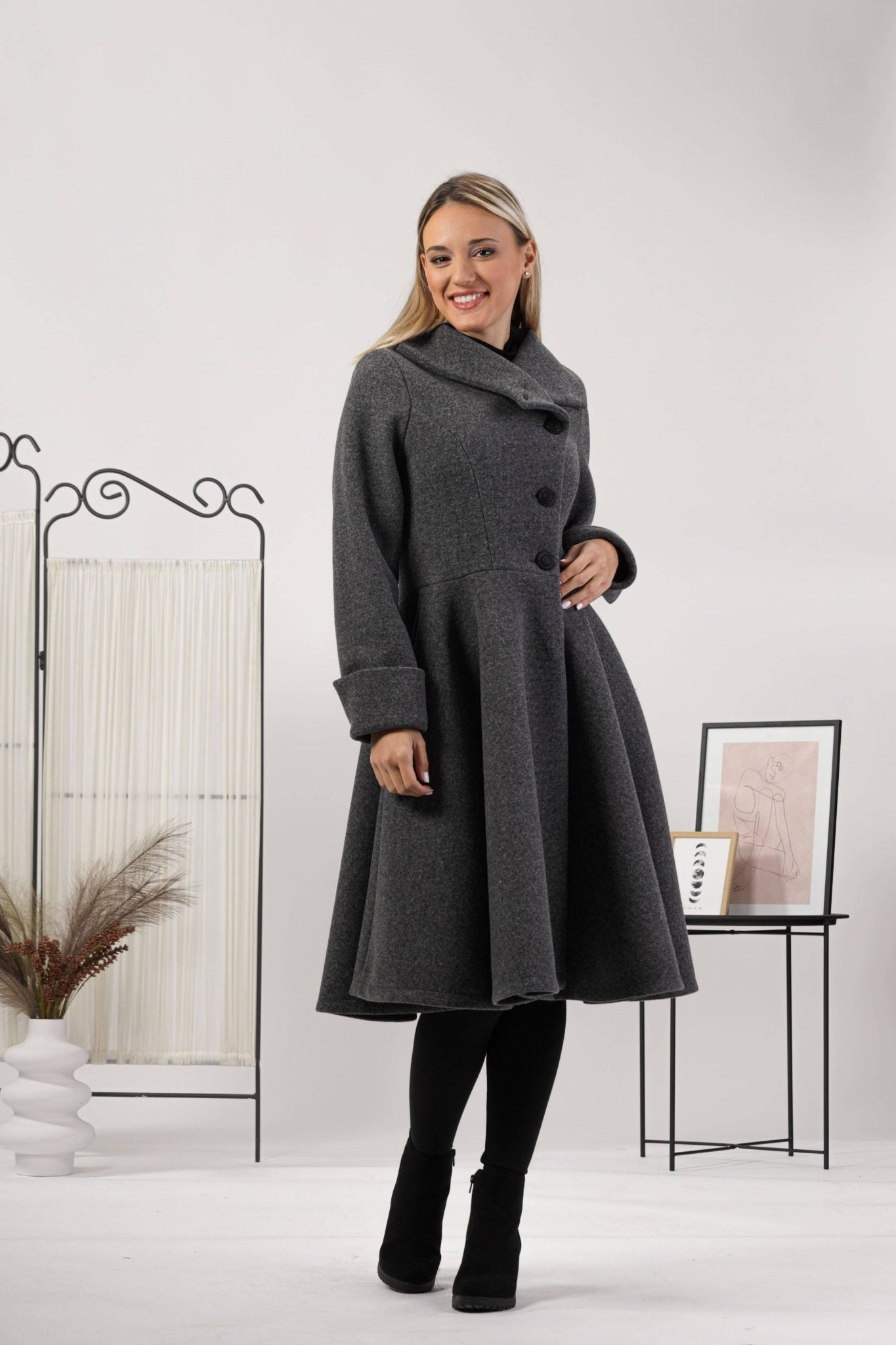 A-line Buttoned Winter Coat