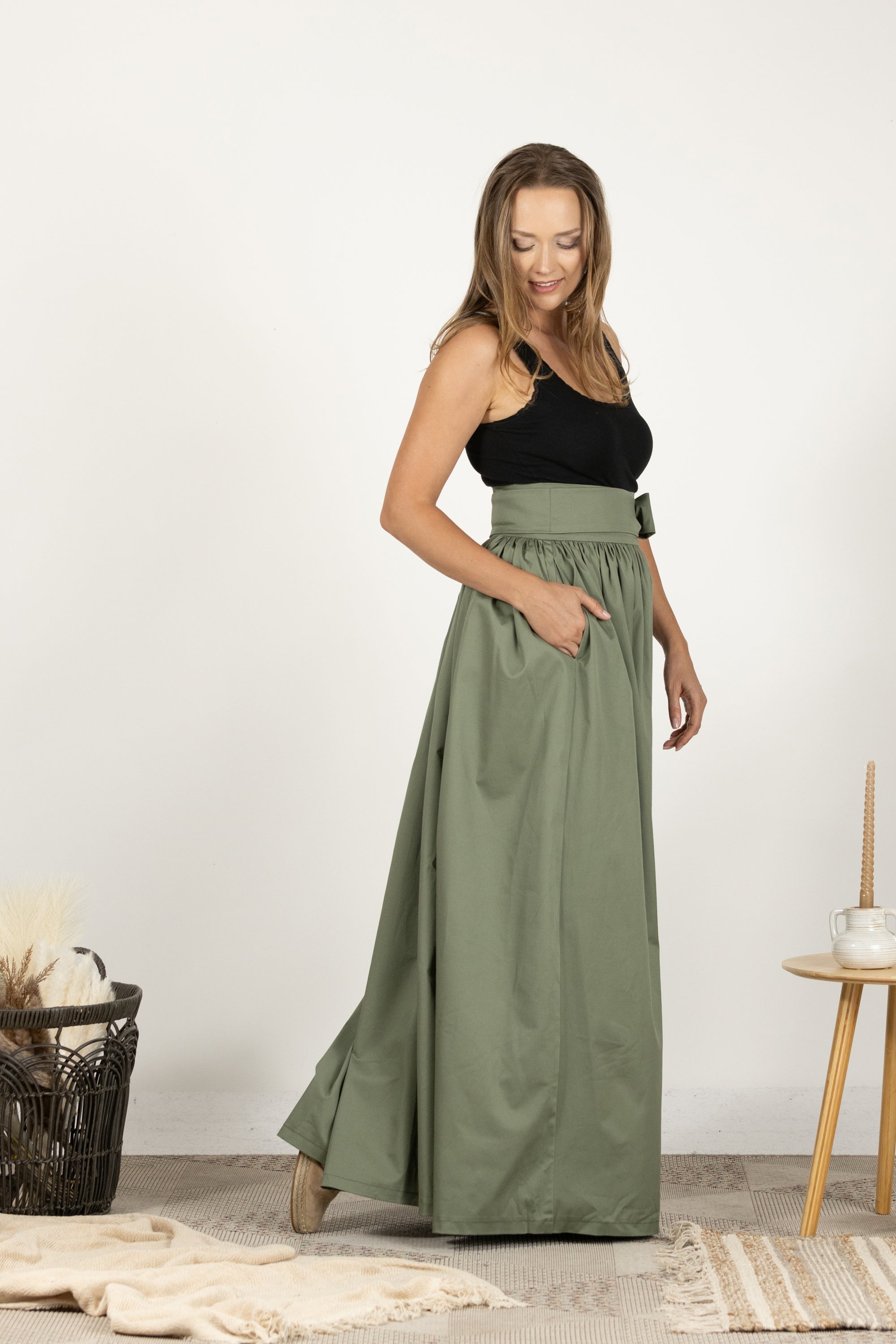 Black Loose High Waist Skirt with Pockets