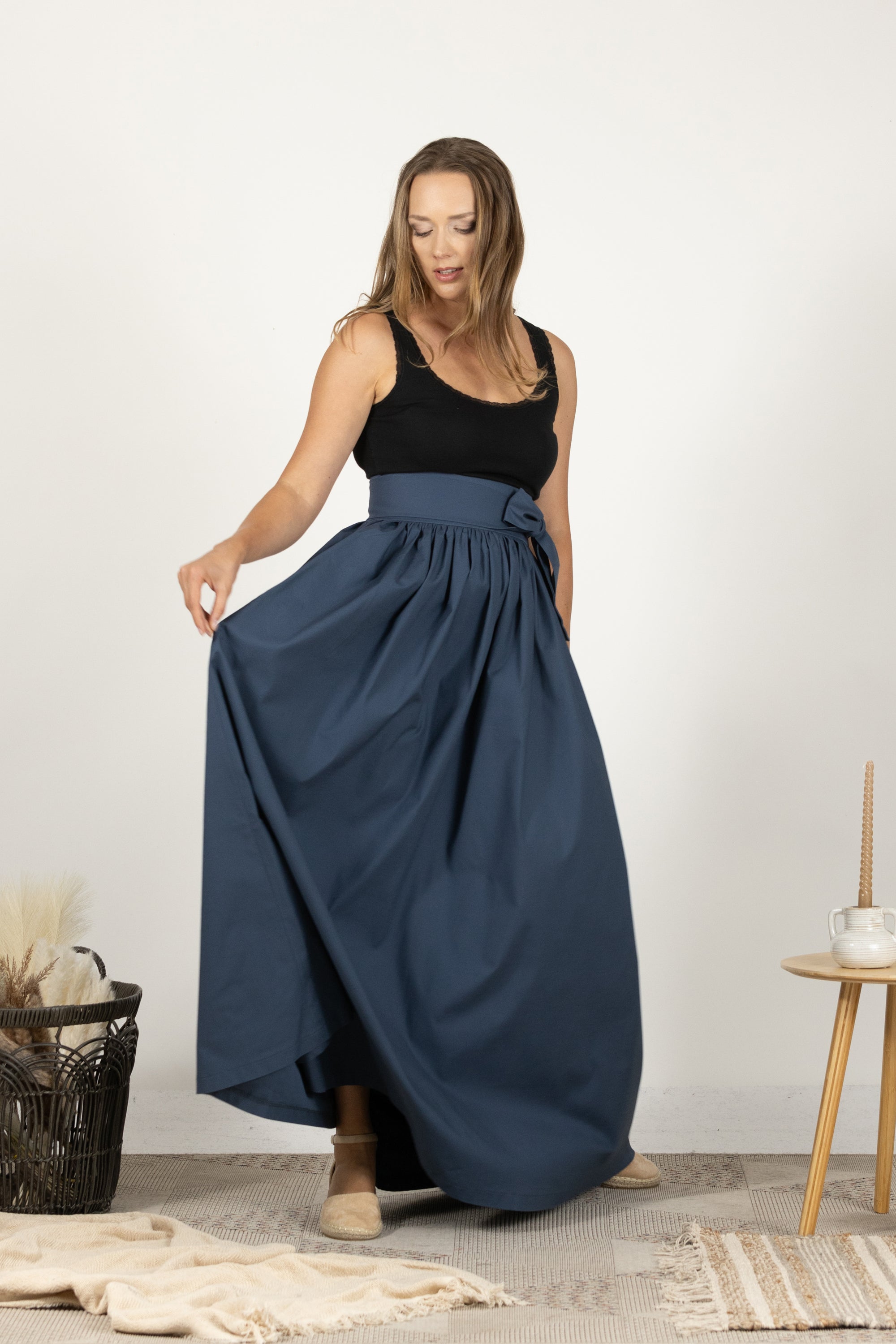 Black Loose High Waist Skirt with Pockets