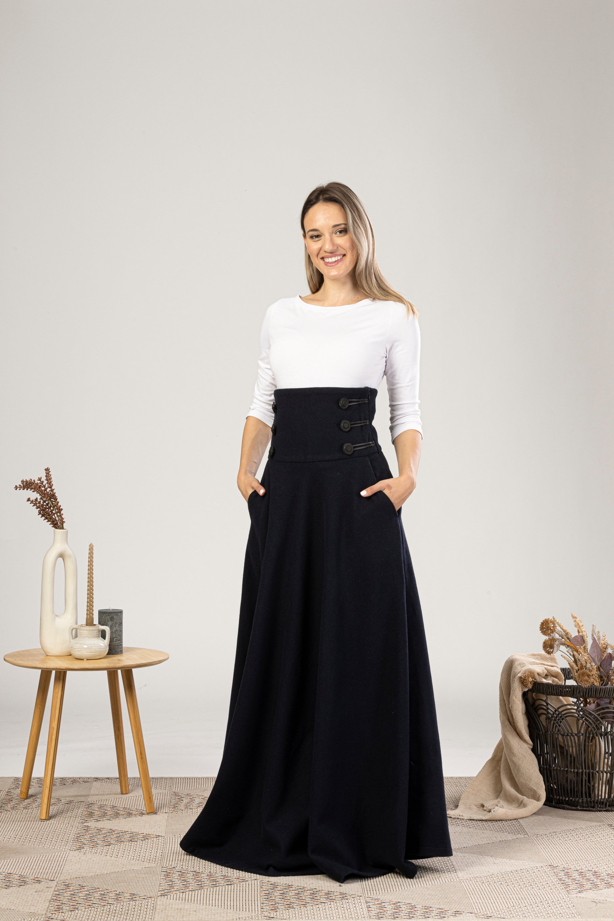 Dark Blue Winter Wool Maxi Skirt that will elevate your winter wardrobe - from NikkaPlace | Effortless fashion for easy living
