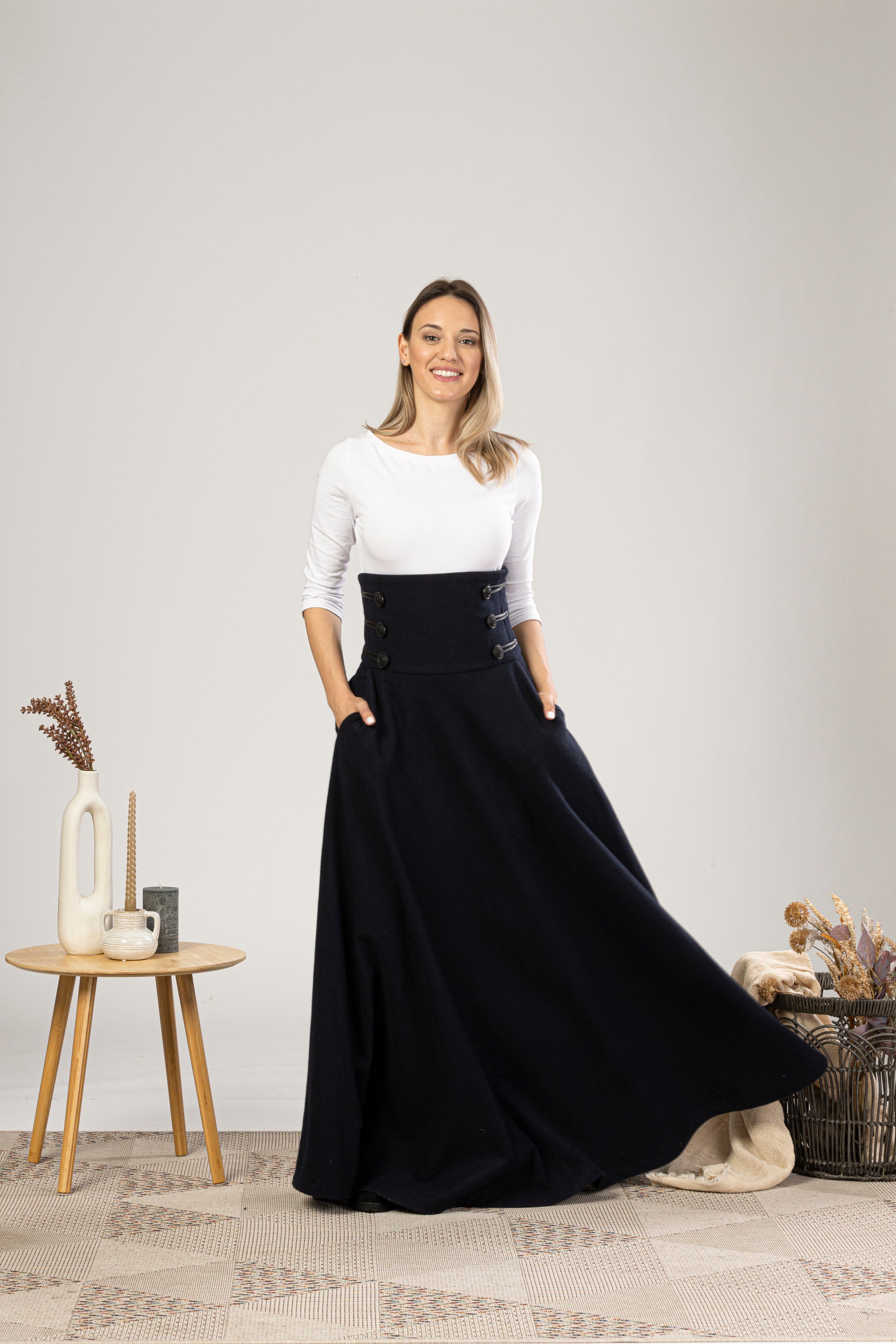 Dark Blue Winter Wool Maxi Skirt that will elevate your winter wardrobe - from NikkaPlace | Effortless fashion for easy living