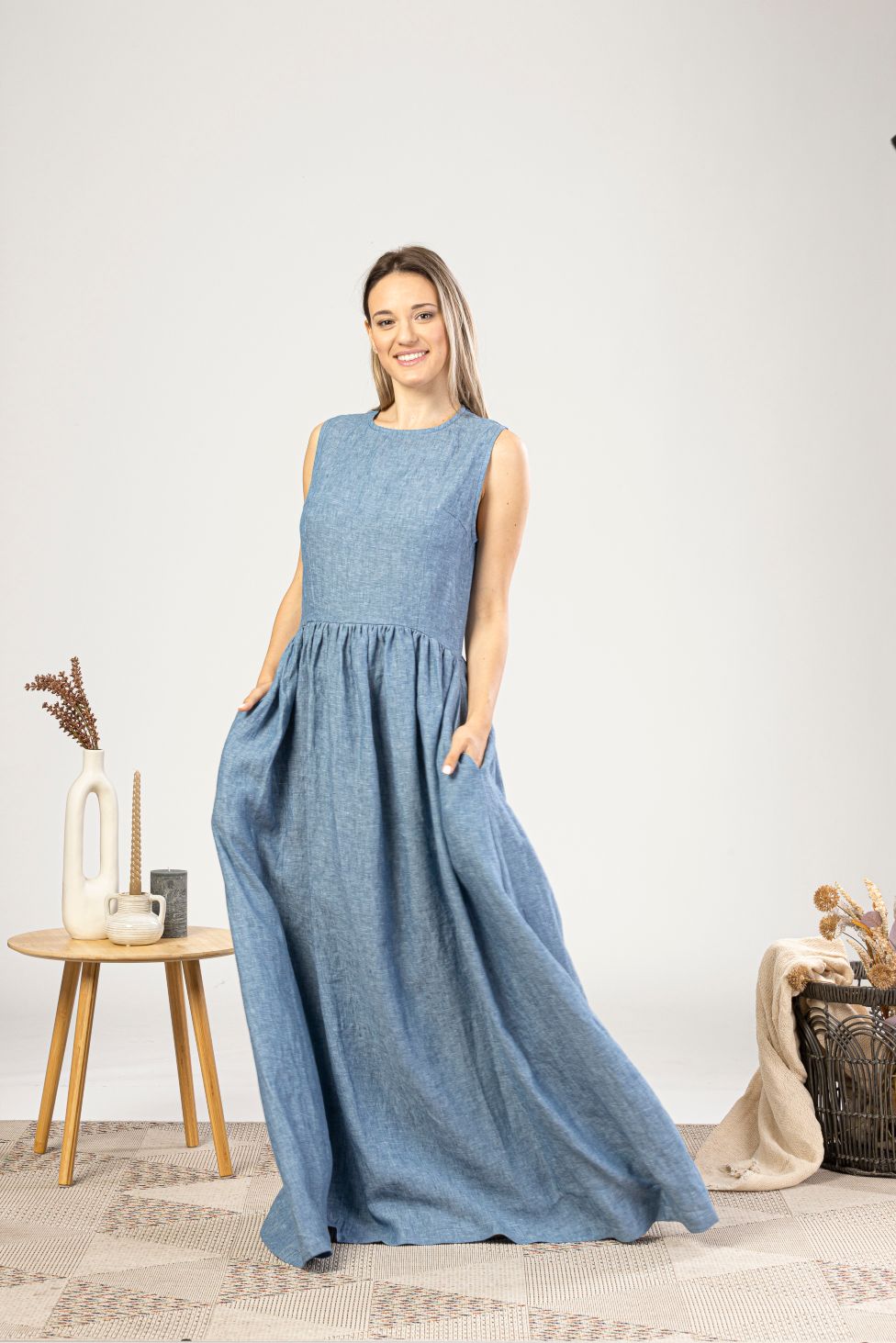 Full Length Linen Smock Dress from NikkaPlace