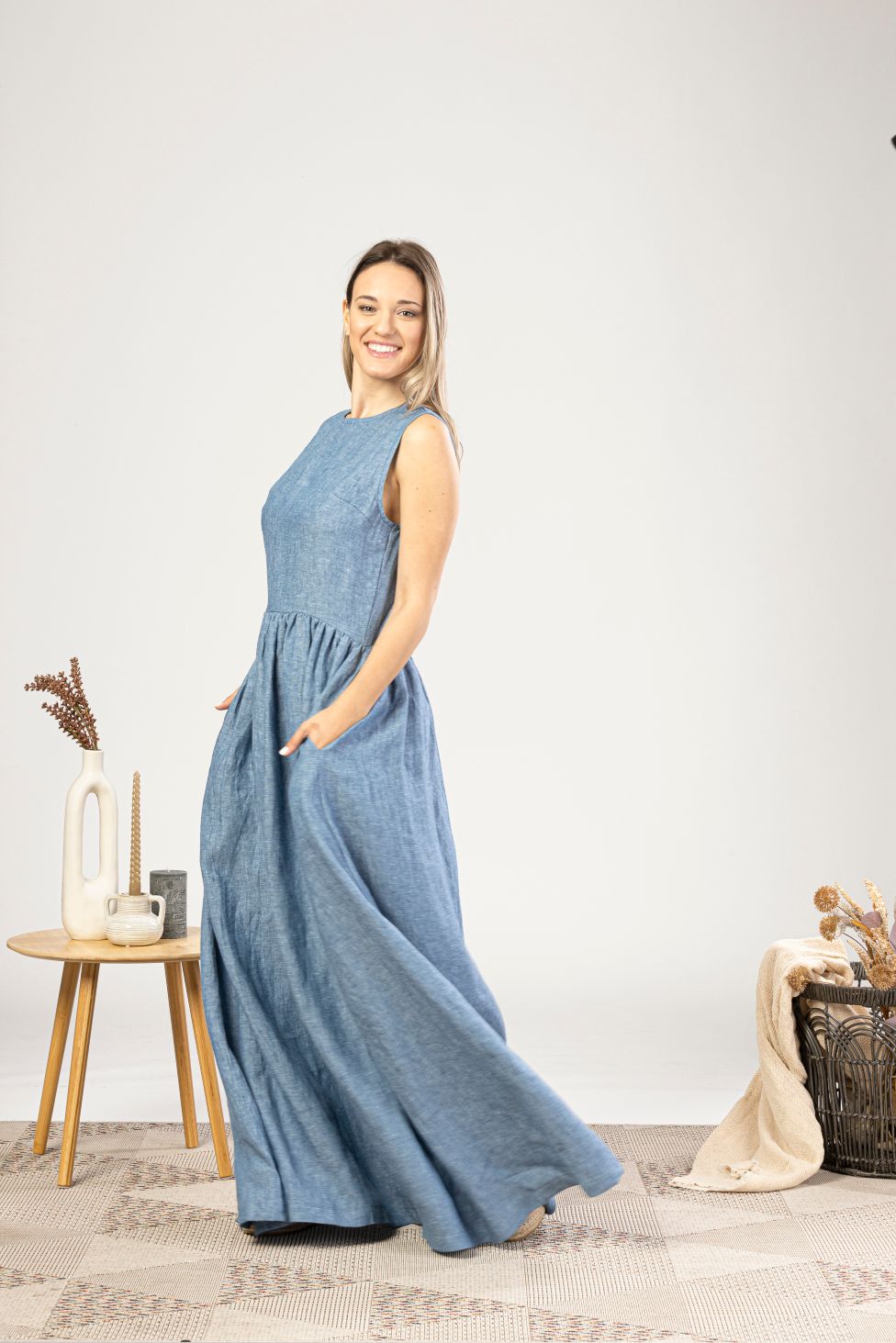 Full Length Linen Smock Dress available in wide range of colors - from NikkaPlace | Effortless fashion for easy living