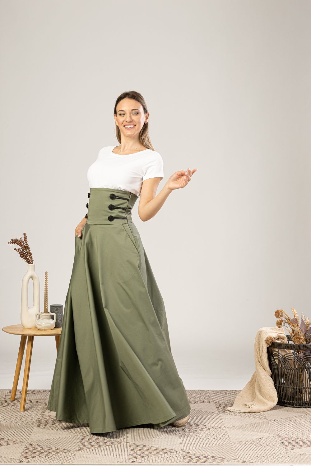 High Waisted Empire Cotton Skirt from a side/front view- from NikkaPlace | Effortless fashion for easy living