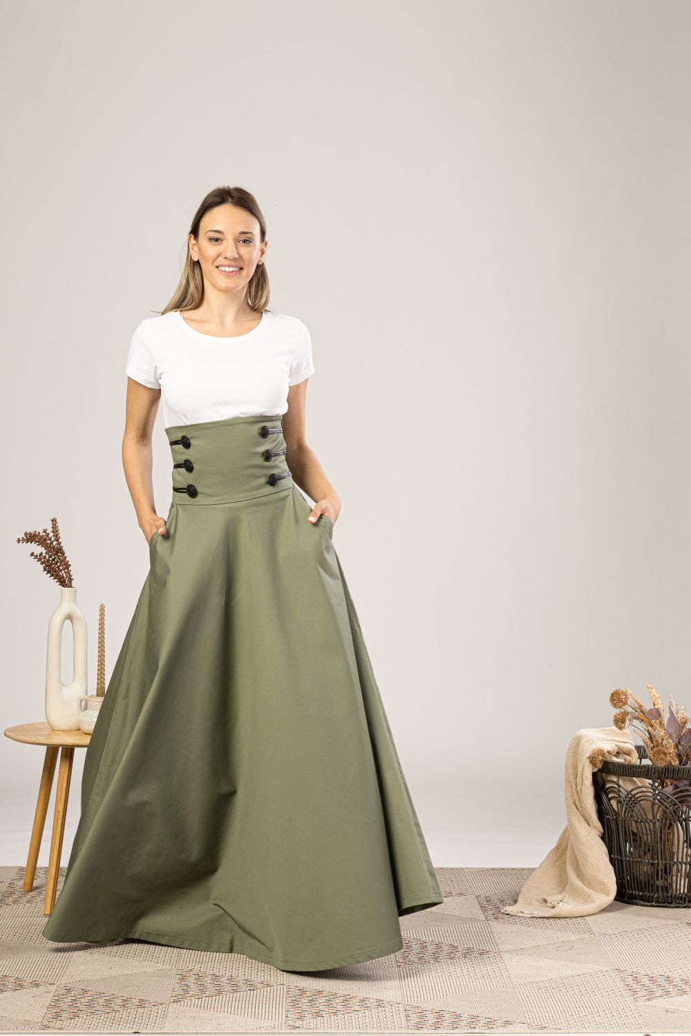 High Waisted Empire Cotton Full-length Skirt for everyday outfit- from NikkaPlace | Effortless fashion for easy living