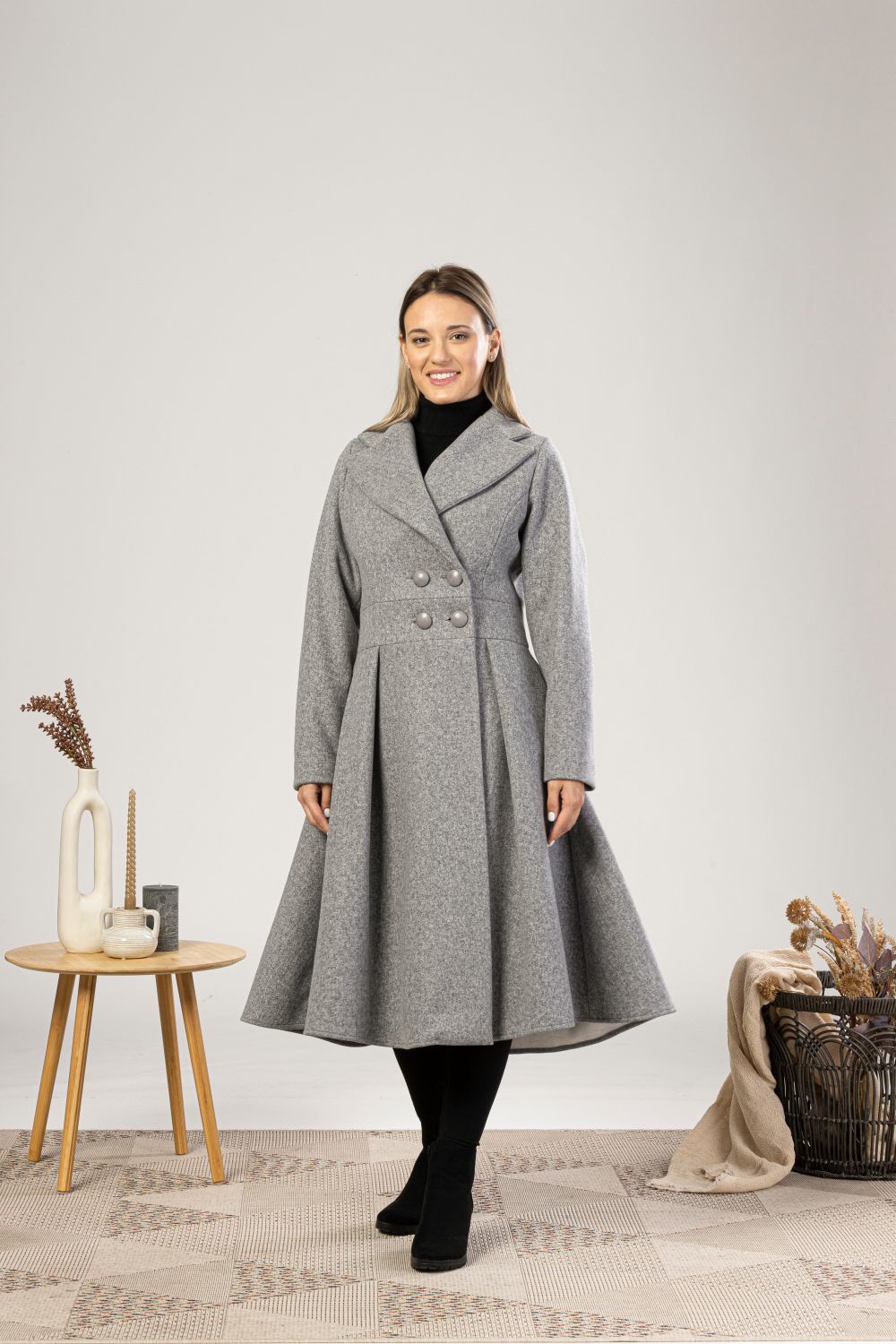 Winter Coats Fit And Flare Coat Dress Gray A-Line Fit And Flare Coat With Pockets Winter Coats Fit And Flare Coat Dress Gray A-Line Fit And Flare Coat With Pockets