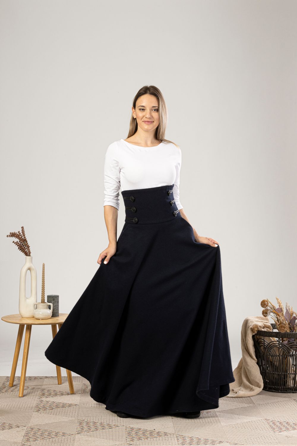 Dark Blue Winter Wool Maxi Skirt from NikkaPlace Effortless