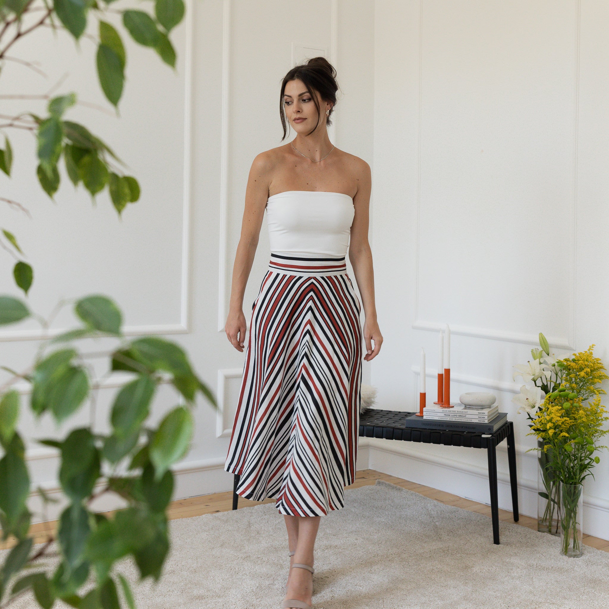 Front view of midi linen skirt