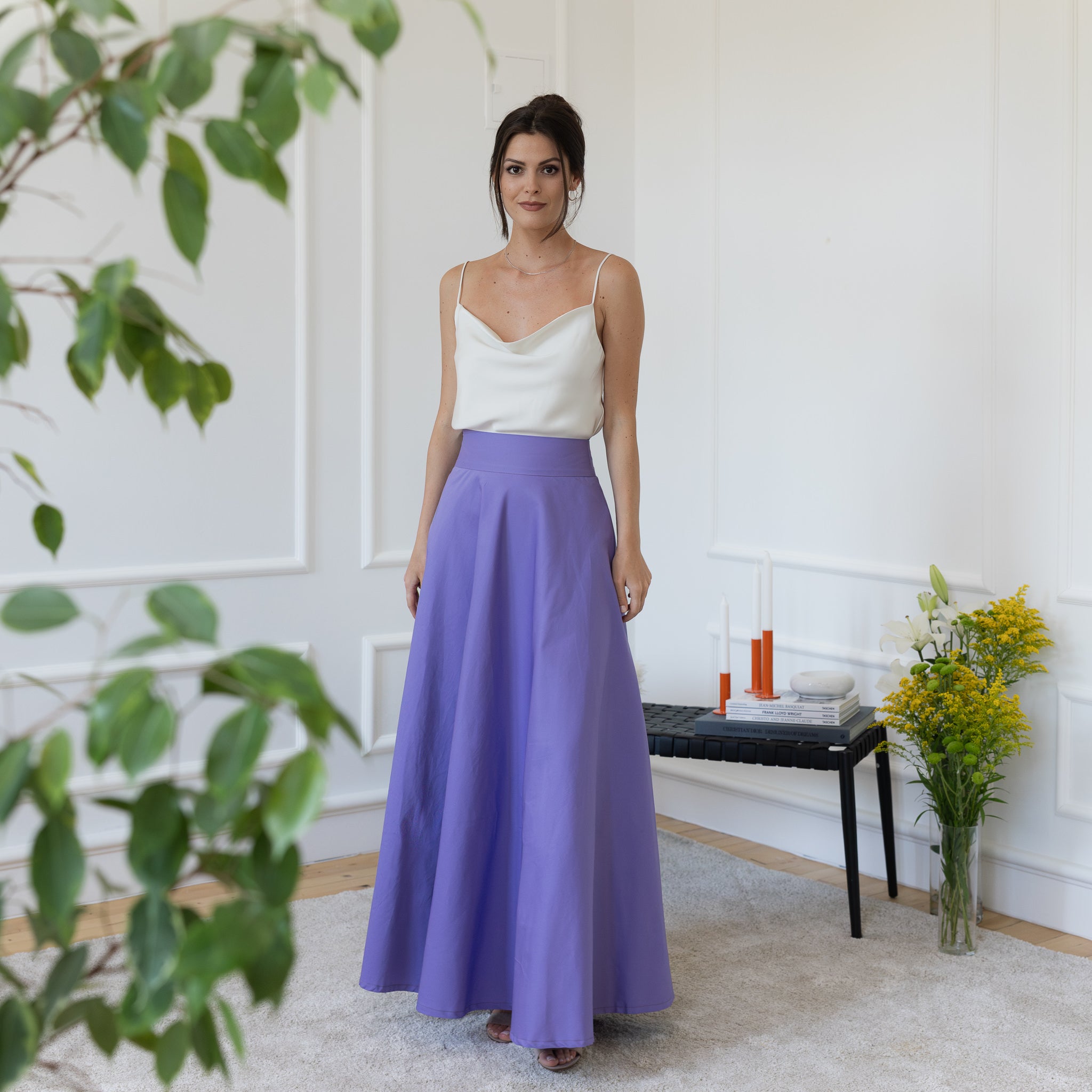 Front view of maxi cotton skirt