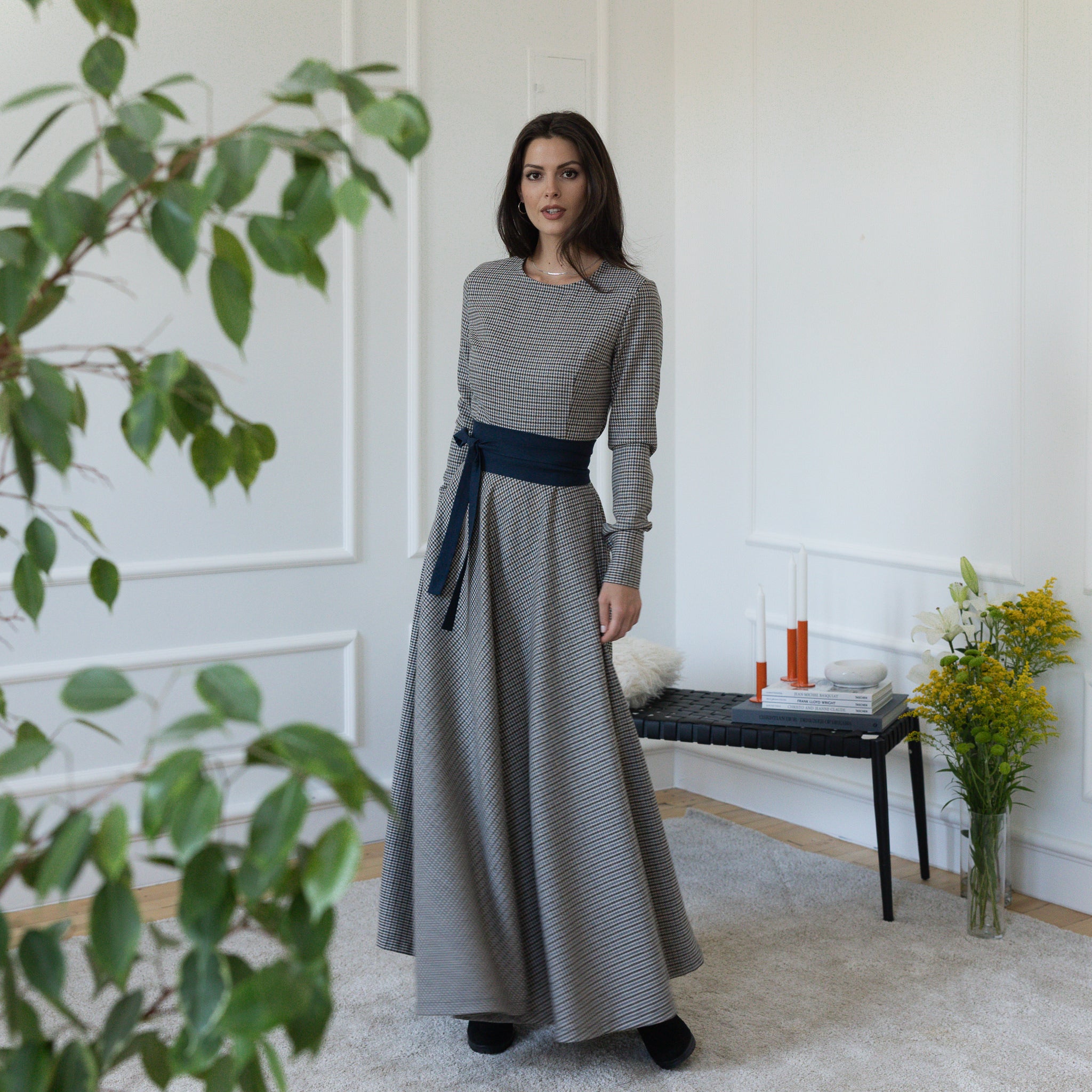 Front view of maxi wool dress