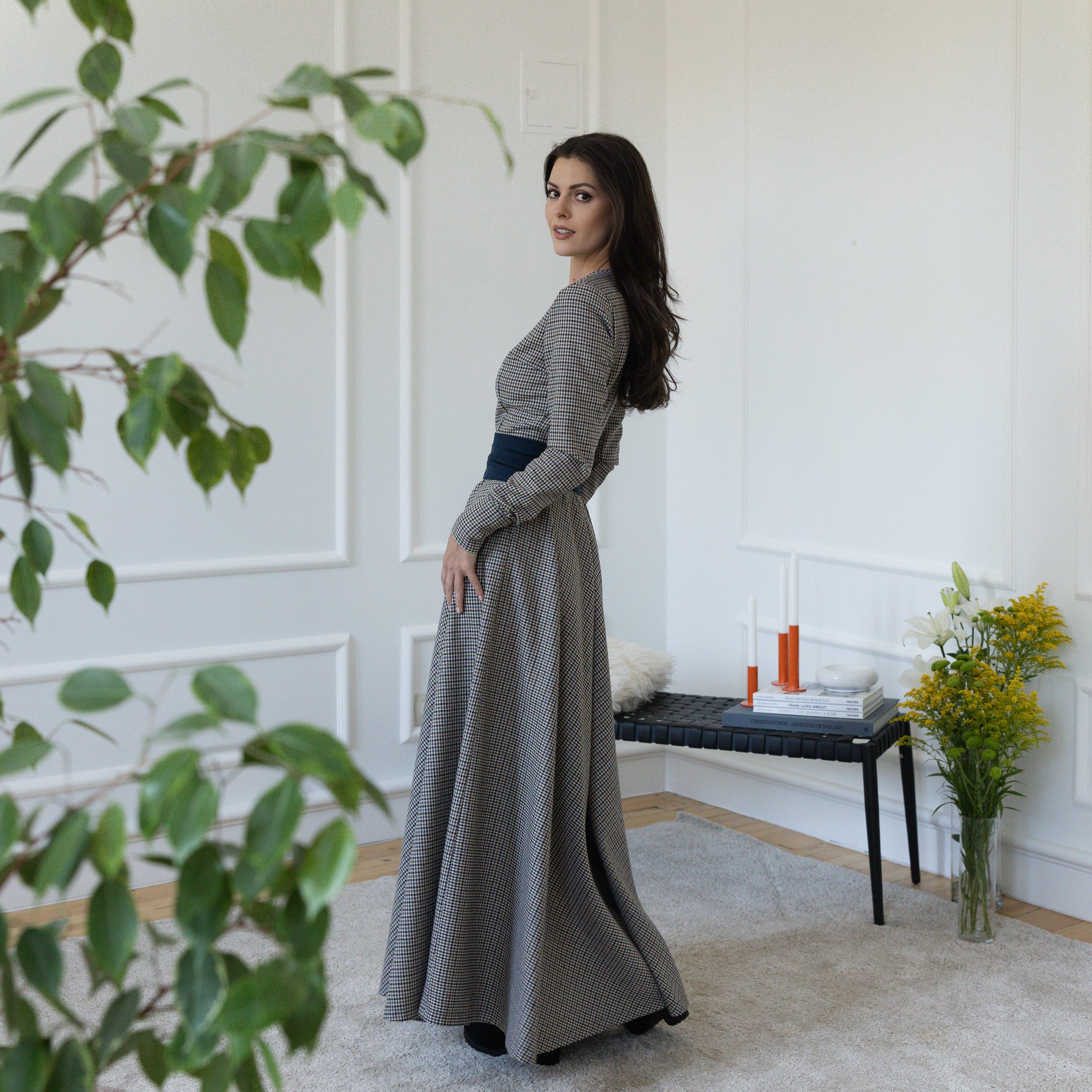 Side view of maxi wool dress