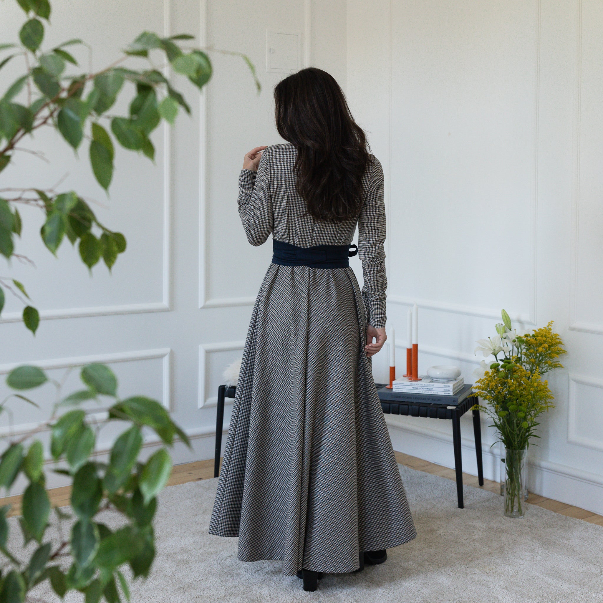 Back view of maxi wool dress
