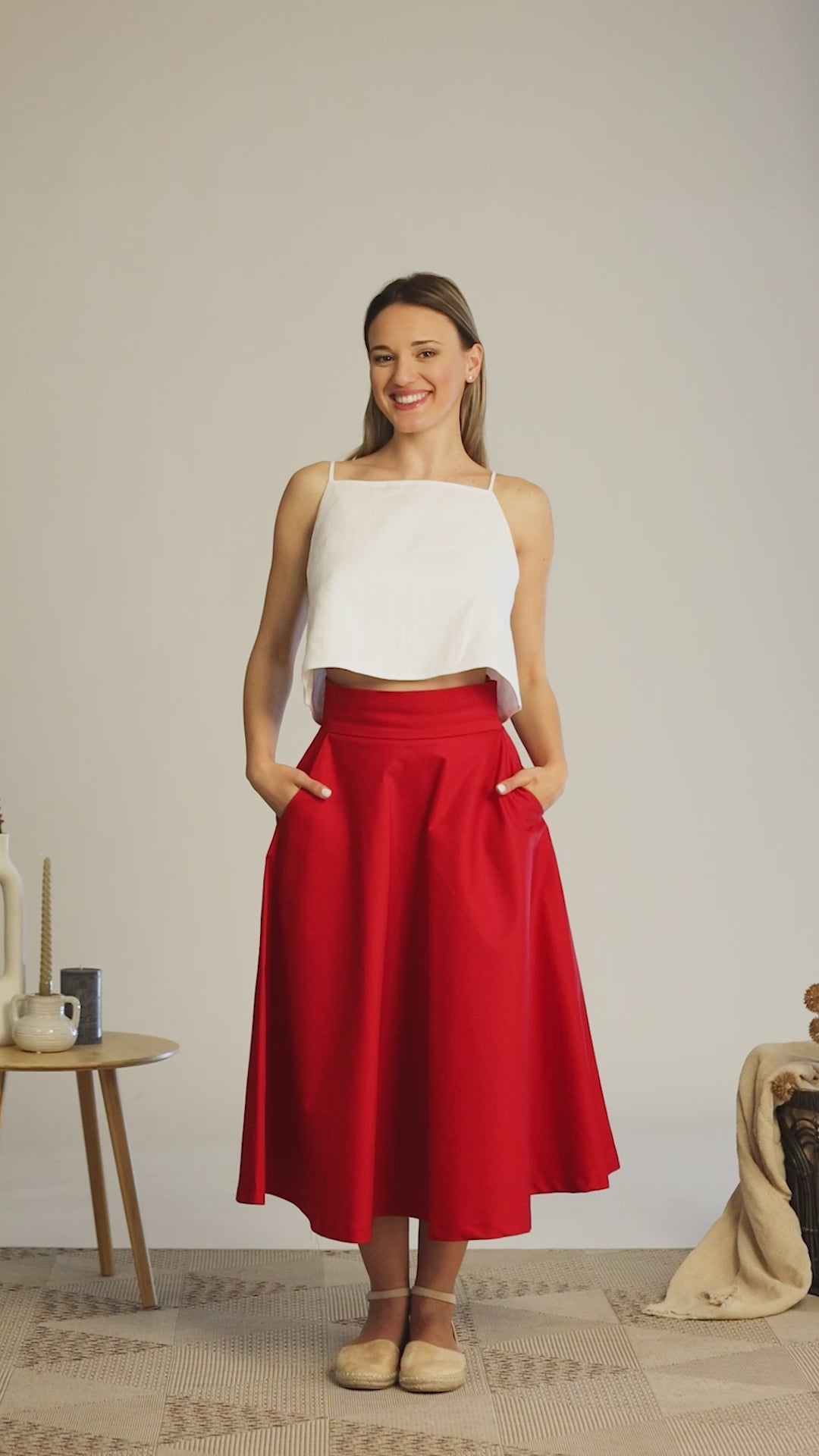 Complete design of Red Midi Flared Circle Skirt