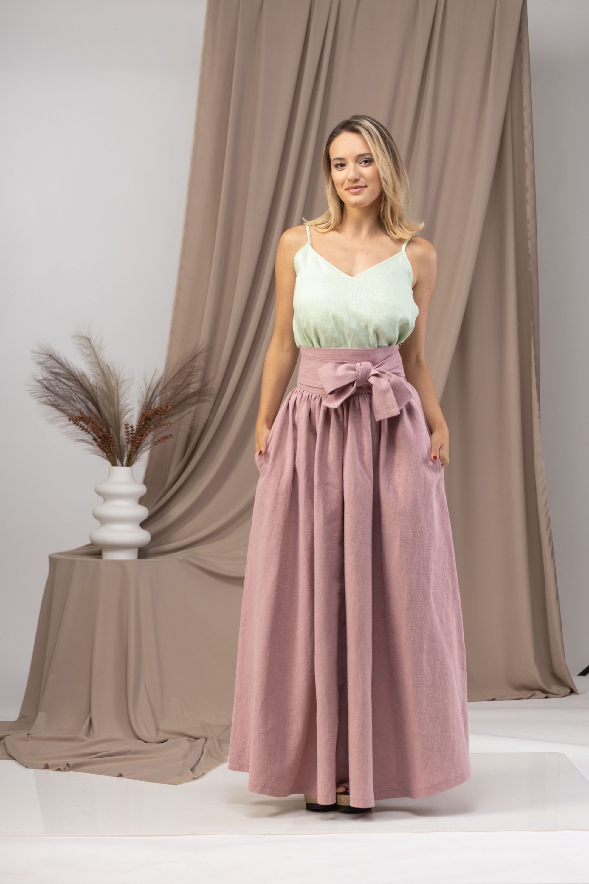 Linen High Waist Maxi Skirt with Pockets from NikkaPlace Effortless fashion for easy living