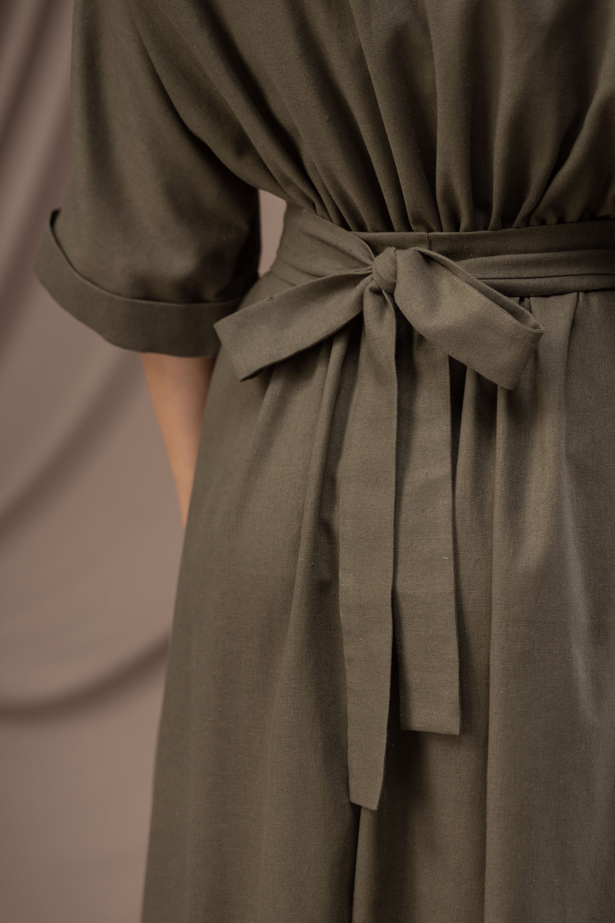Close-up of Lightweight linen maxi dress with belt