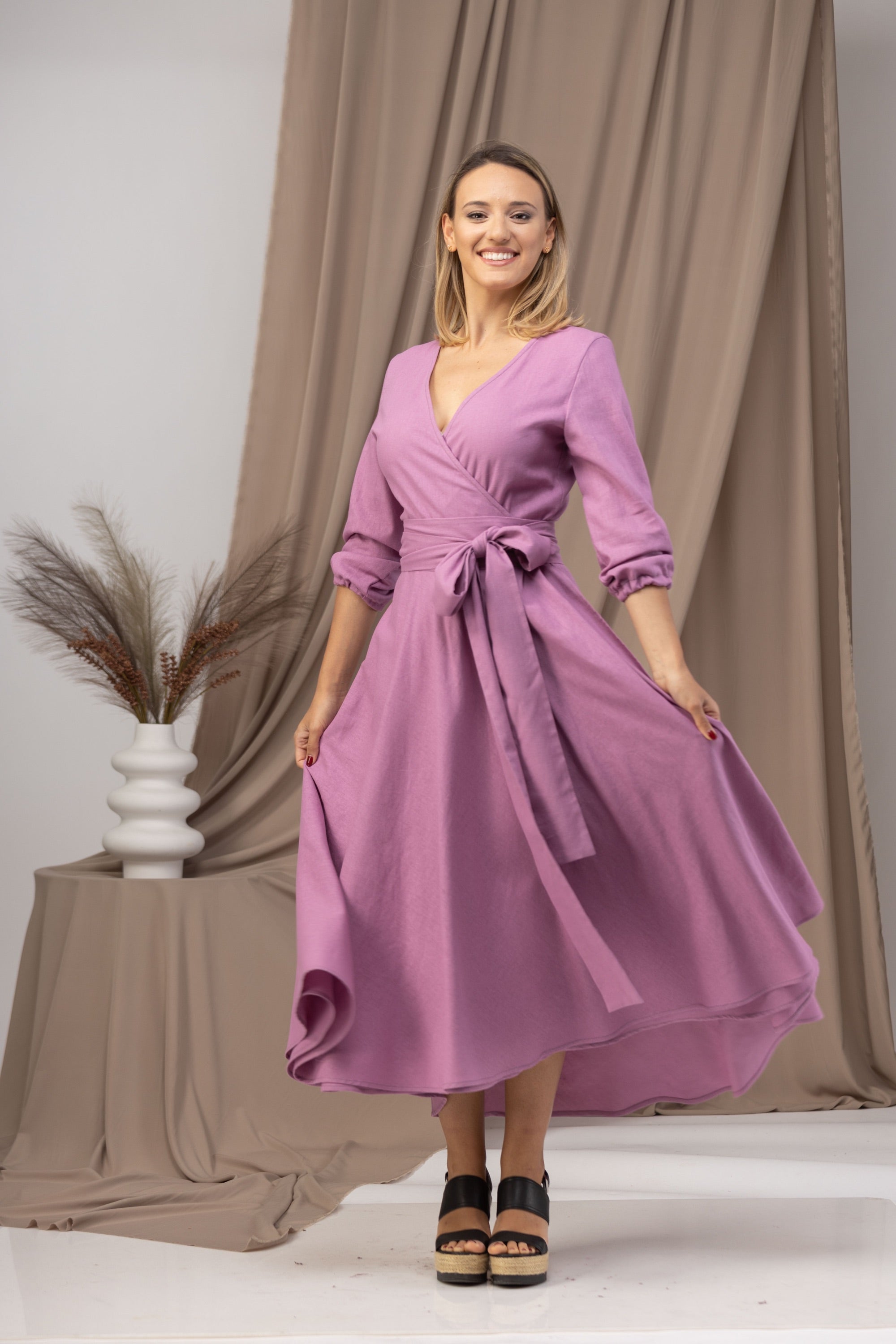 fitted lace wedding dress Linen Wrap Dress from NikkaPlace