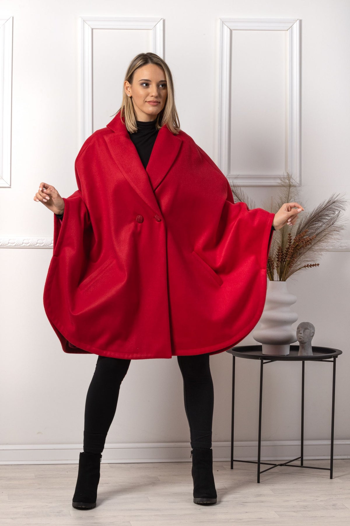 Raspberry Collared Loose Cape Coat from NikkaPlace | Effortless fashion ...
