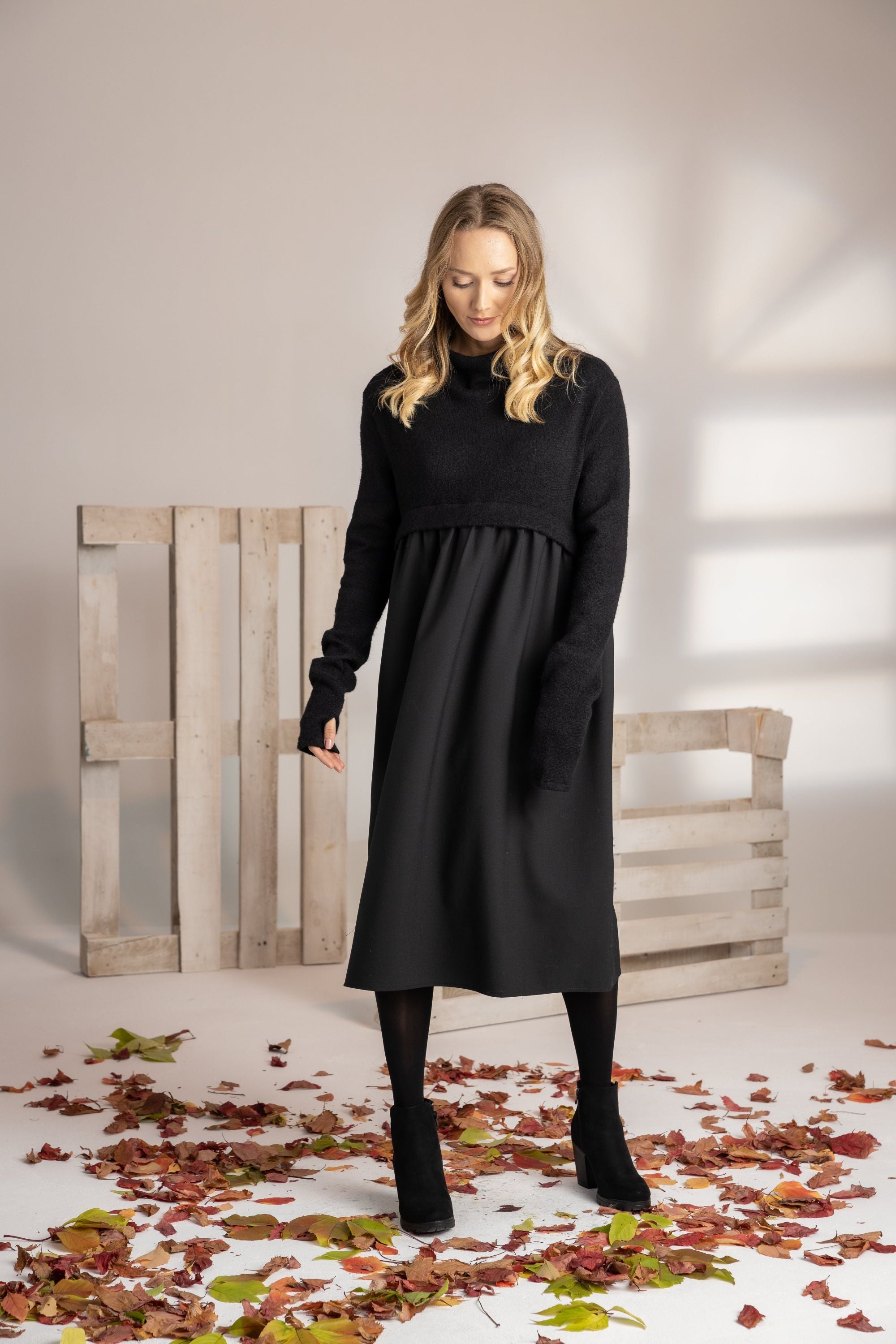 Black Wool Winter Dress from NikkaPlace | Effortless Fashion for Easy Living S / Black Black Wool Winter Dress from NikkaPlace | Effortless Fashion for Easy Living S / Black