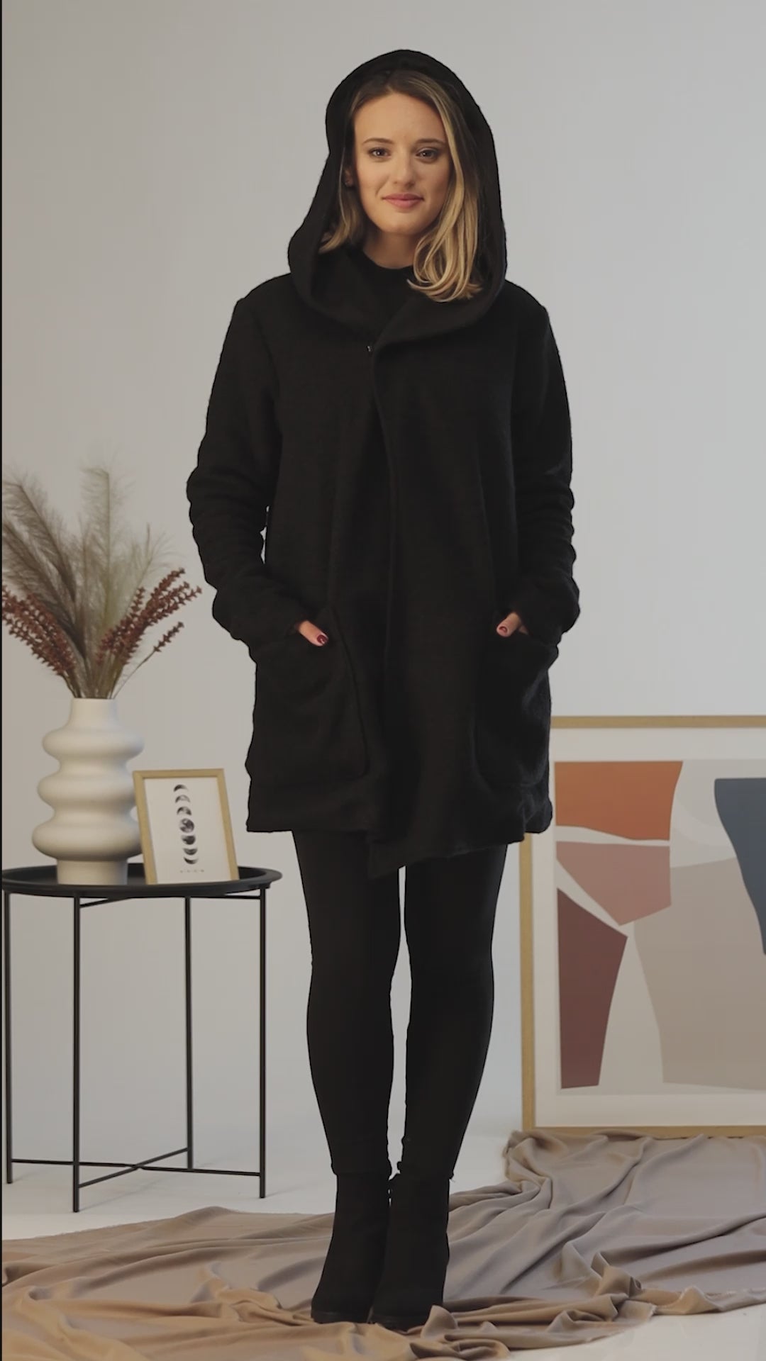 Complete design of Black Hooded Wool Cardigan