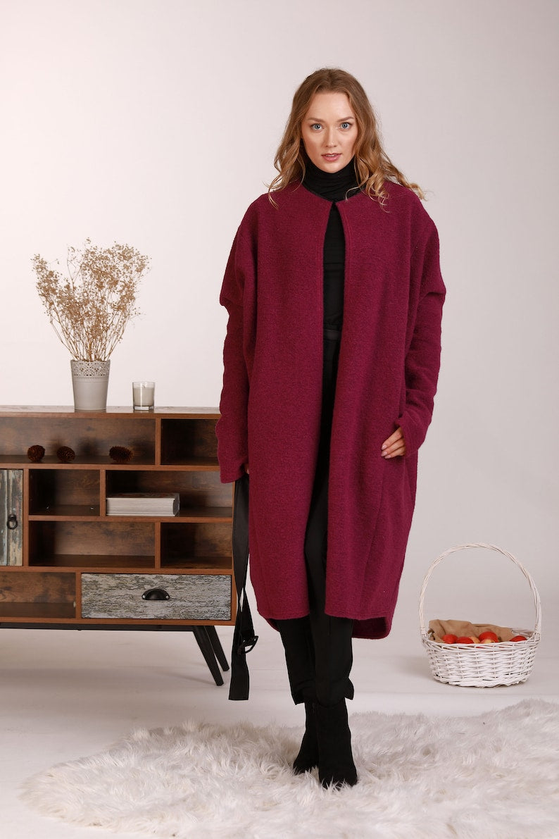 Italian boiled wool cardigan with belt