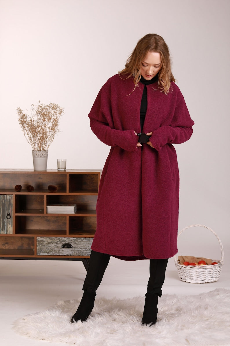Boiled wool sweater with button front