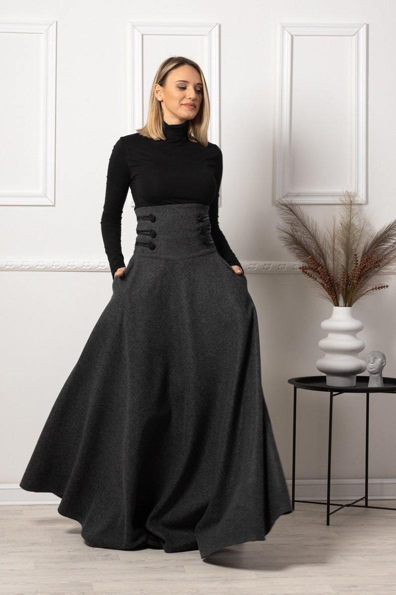 Dark Gray Winter Wool Maxi Skirt from NikkaPlace Effortless