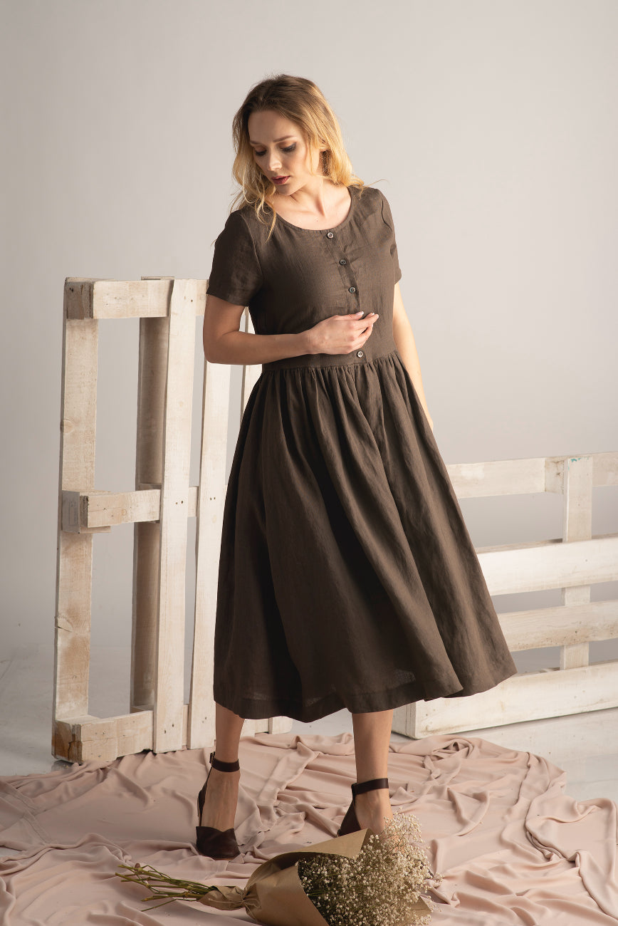 fitted lace wedding dress Loose Linen Dress with Pockets Maira main image 1