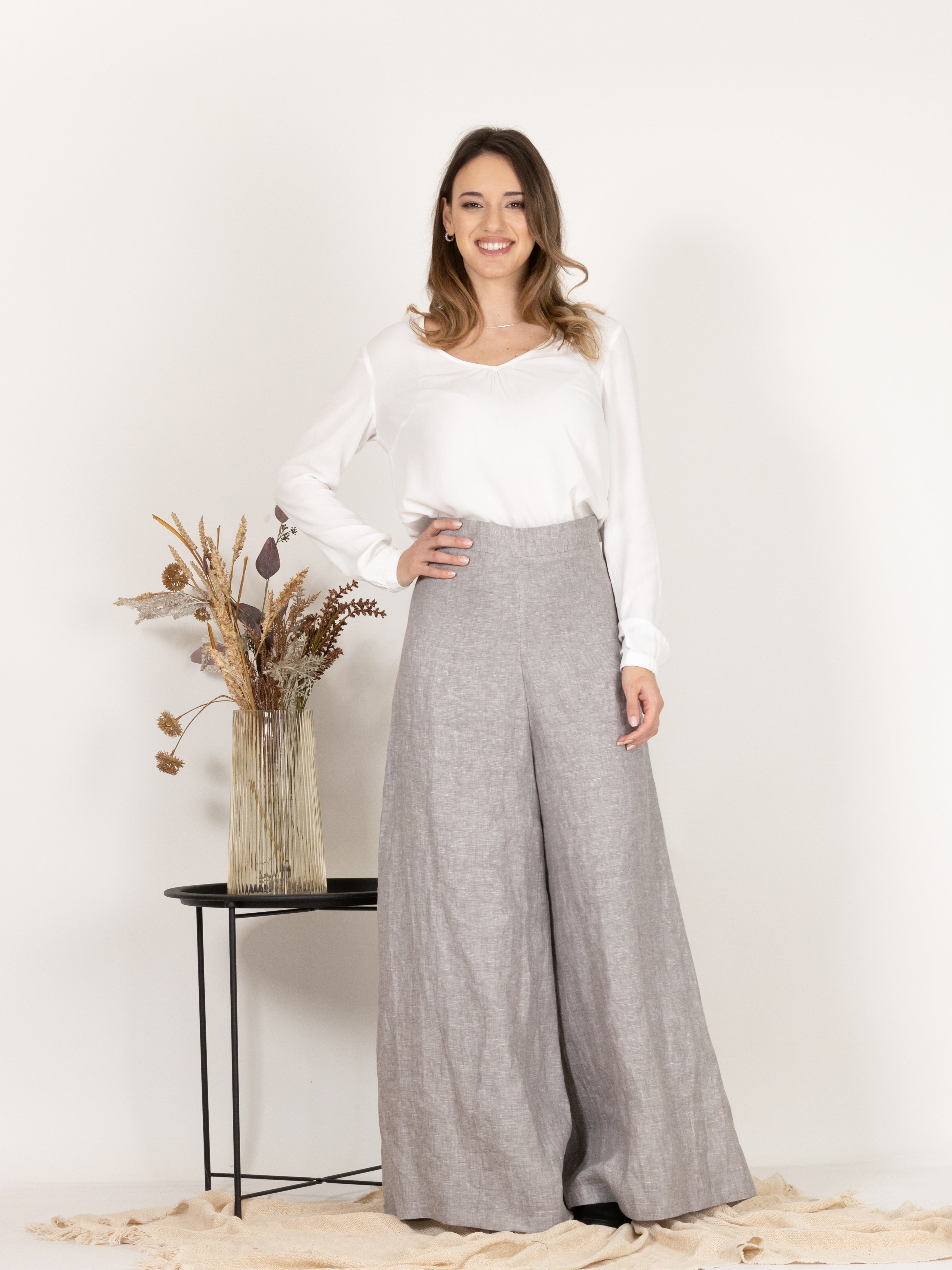 High-waist linen pants