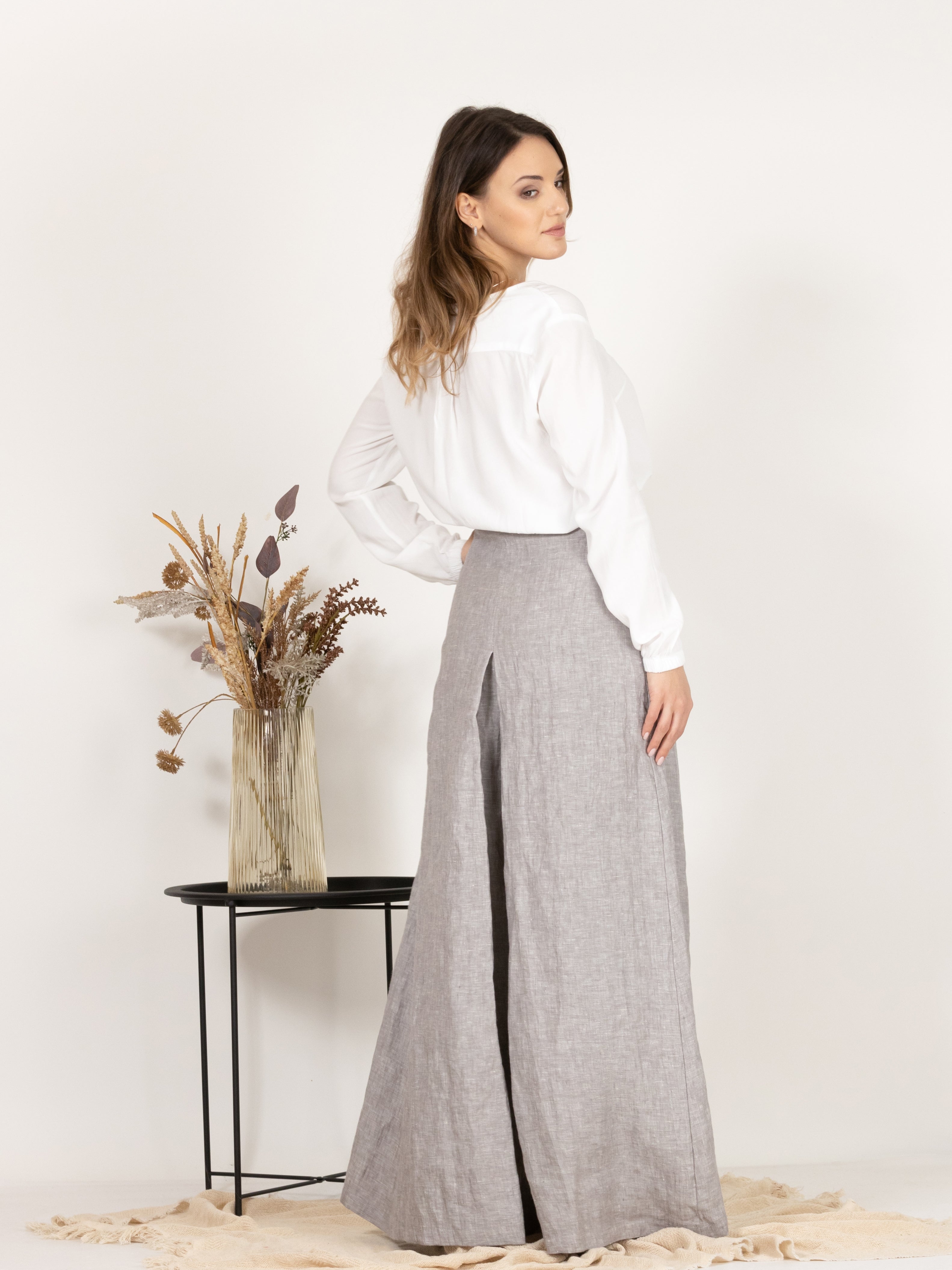 Gray melange linen pants