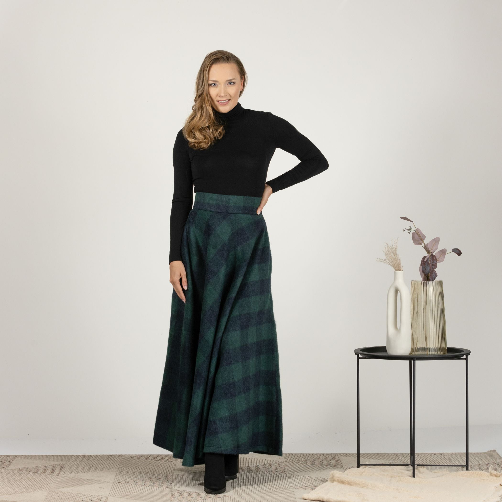 Green plaid a line skirt best sale