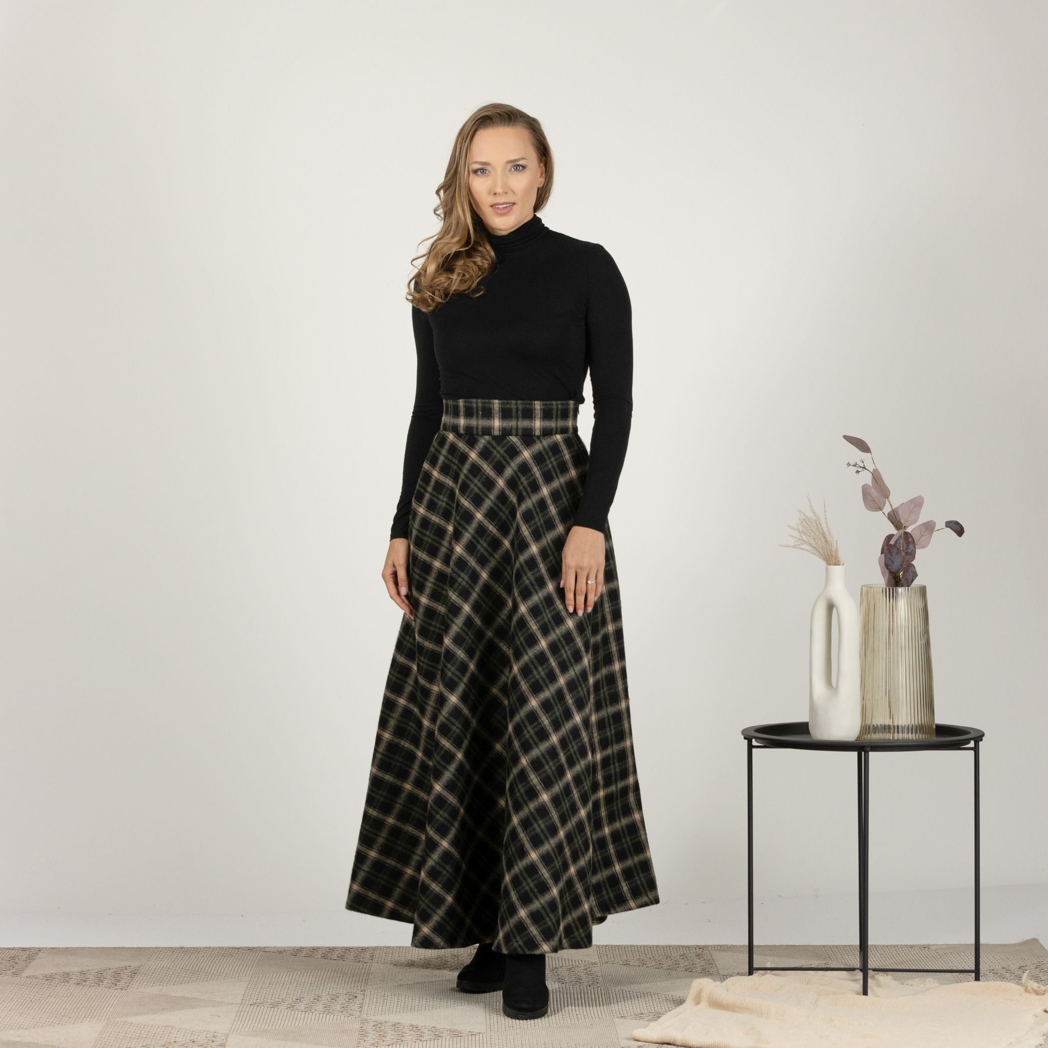 Plaid High Waisted Wool Maxi Skirt from NikkaPlace Effortless fashion for easy living