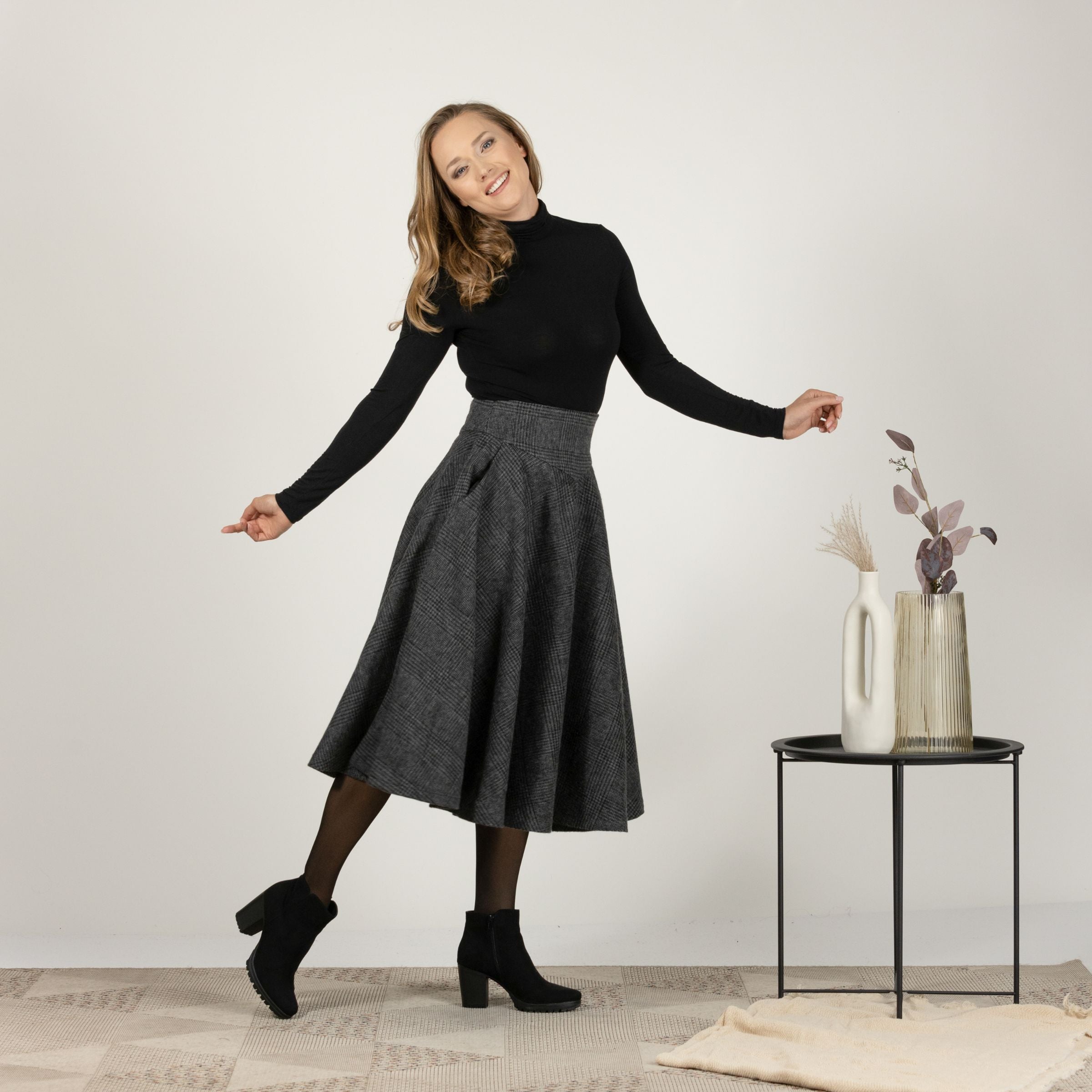 Back view of Wool Midi Flare Skirt showcasing timeless design