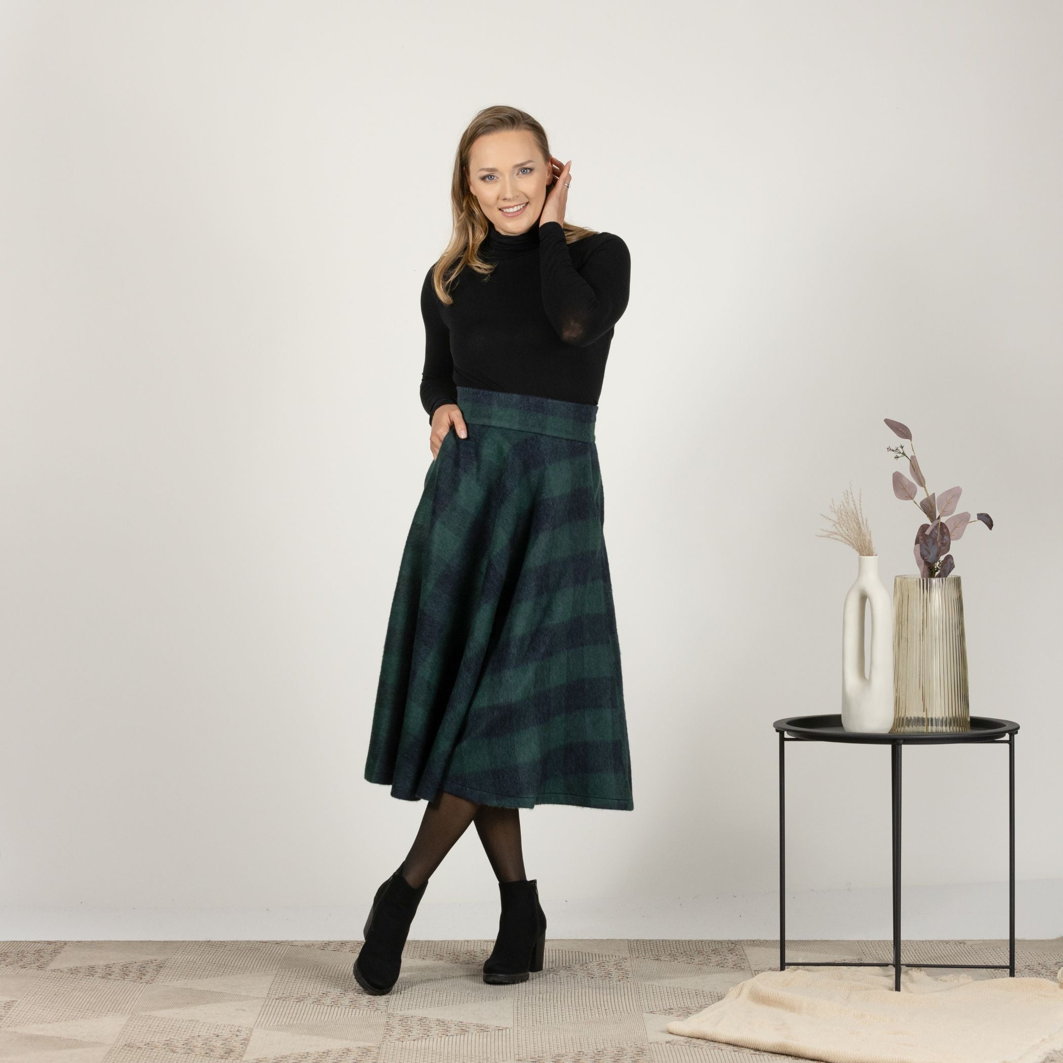 Brown Plaid High Waist Wool Midi Skirt from NikkaPlace Effortless fashion for easy living