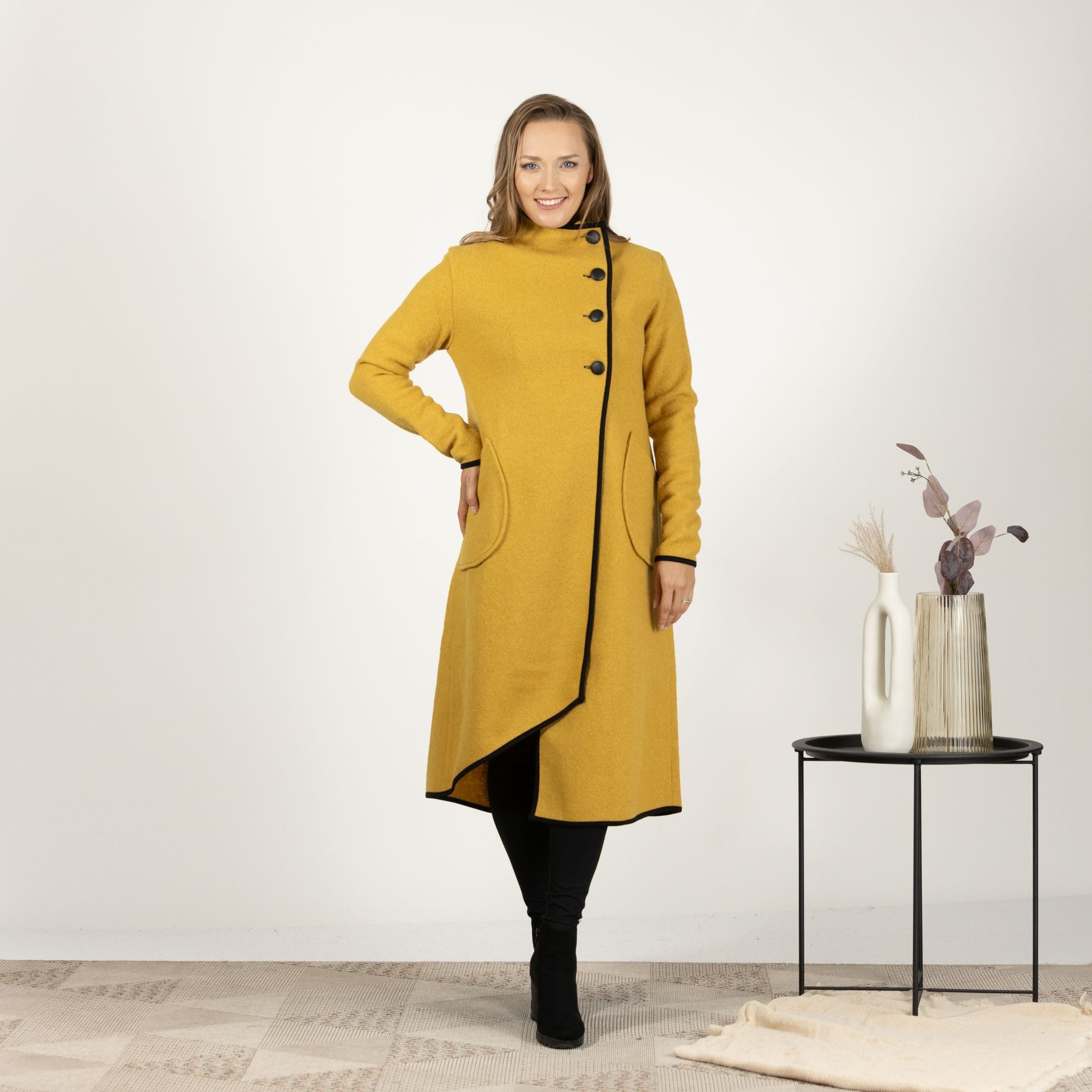 Mustard Boiled suprising Wool Coat with