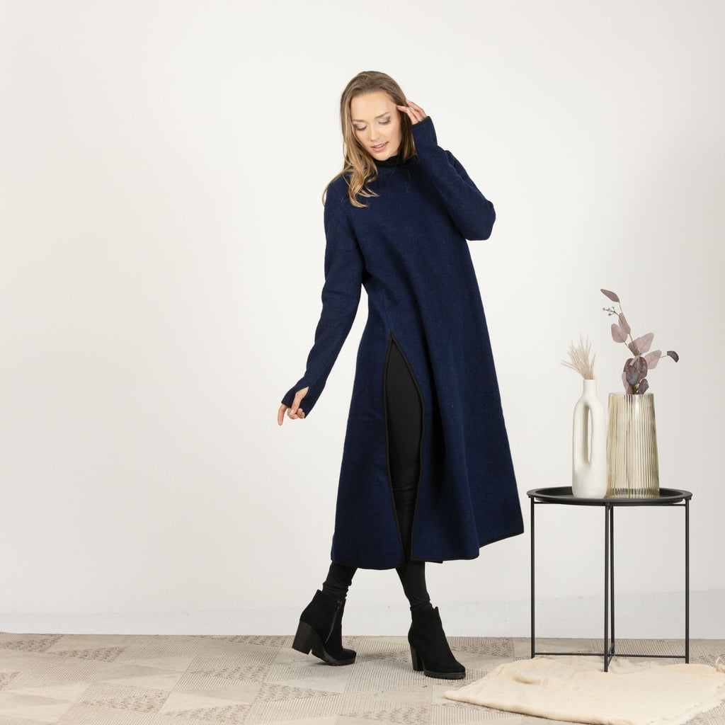 navy blue winter dress Dark Blue Wool Winter Sweater Dress from NikkaPlace