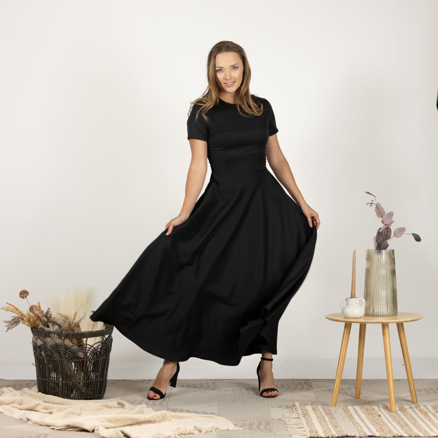 Front-facing image of the Short Sleeve Modest Summer Dress, displaying its comfortable and versatile look.