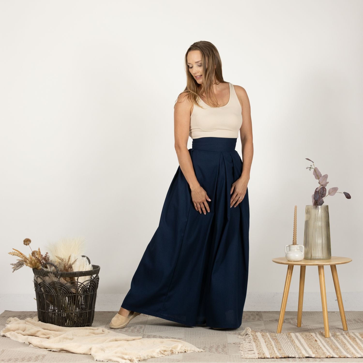 Linen Gathered Skirt with Waistband