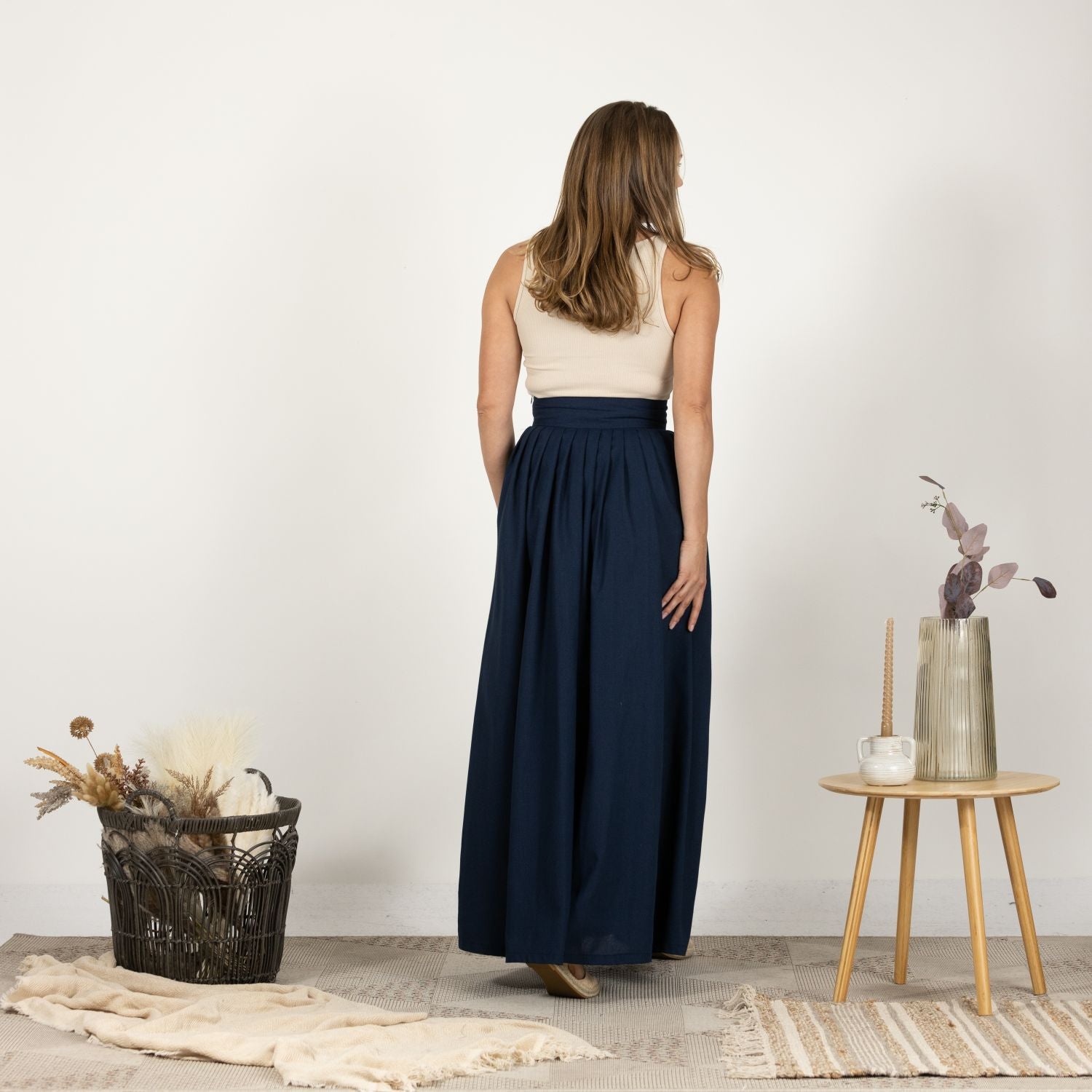 Linen Gathered Skirt with Waistband