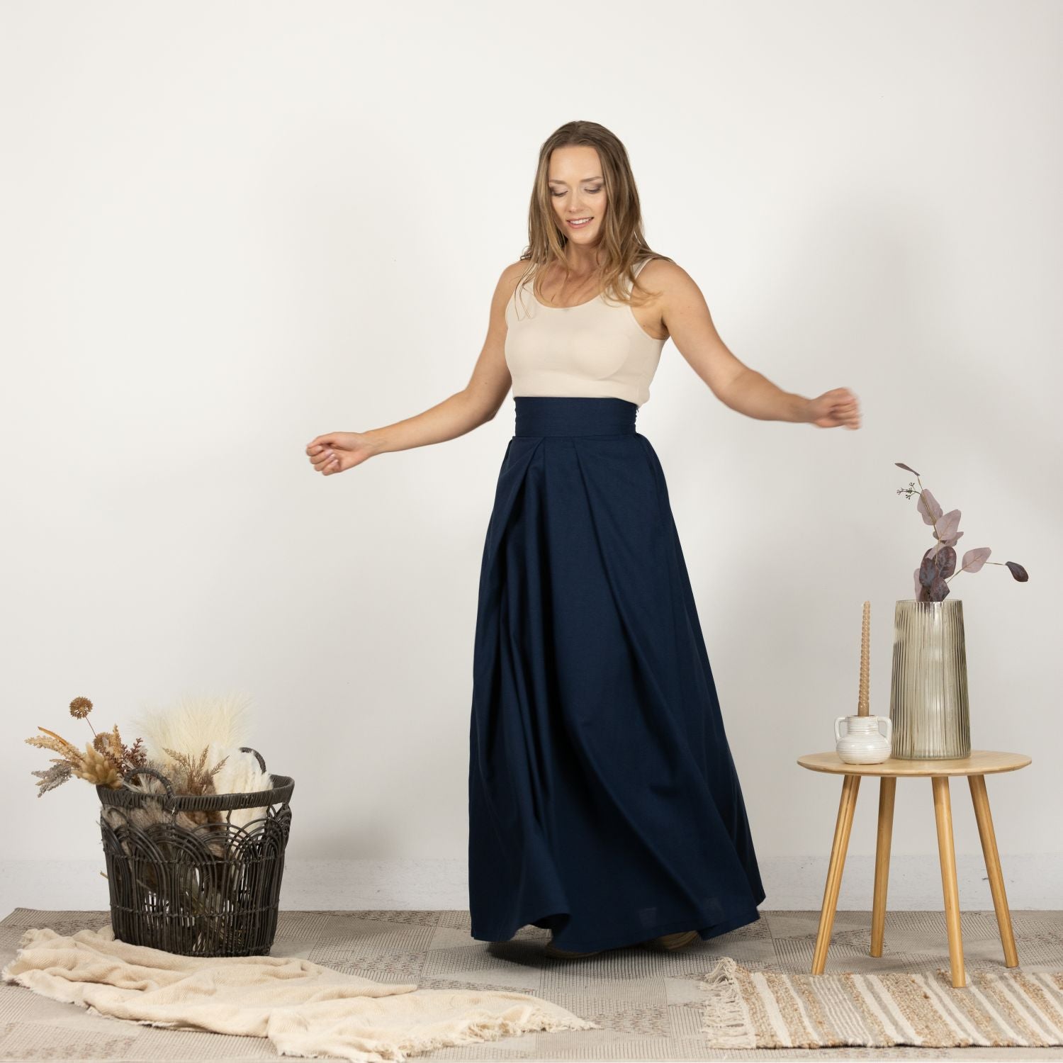 Linen Gathered Skirt with Waistband