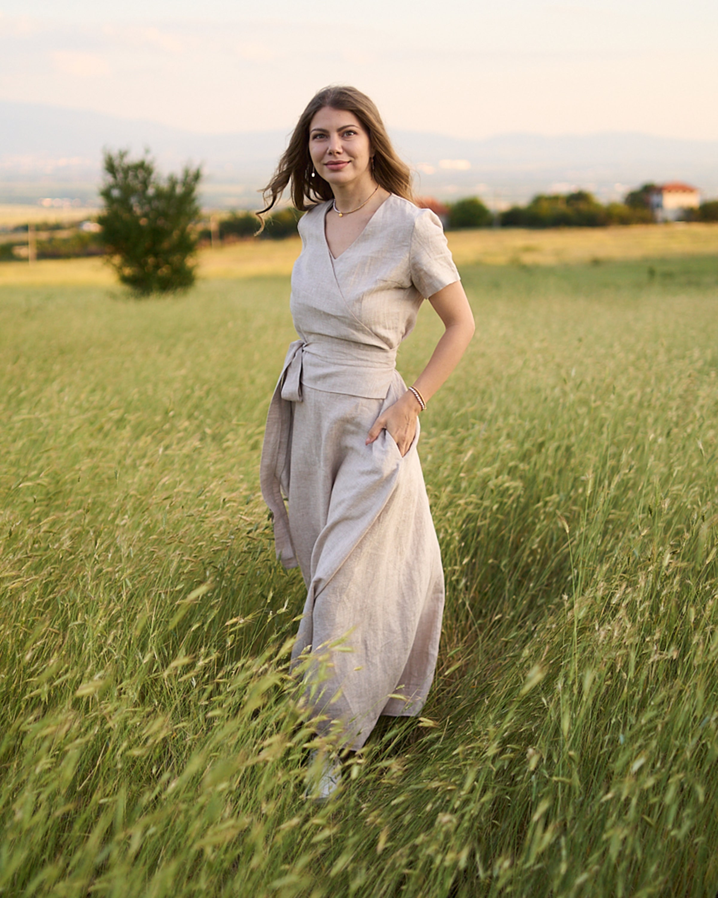 Maxi linen dress with pockets