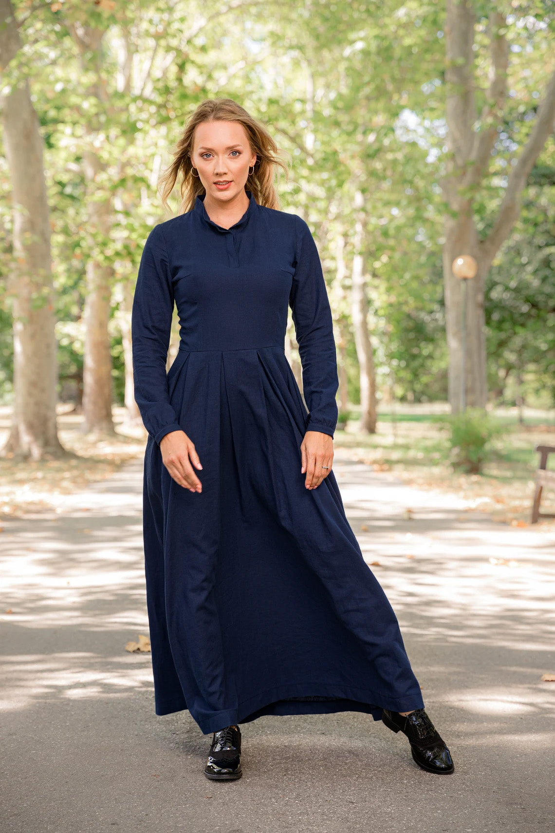 Dusty Blue Linen Prairie Maxi Dress from NikkaPlace Effortless fashion for easy living