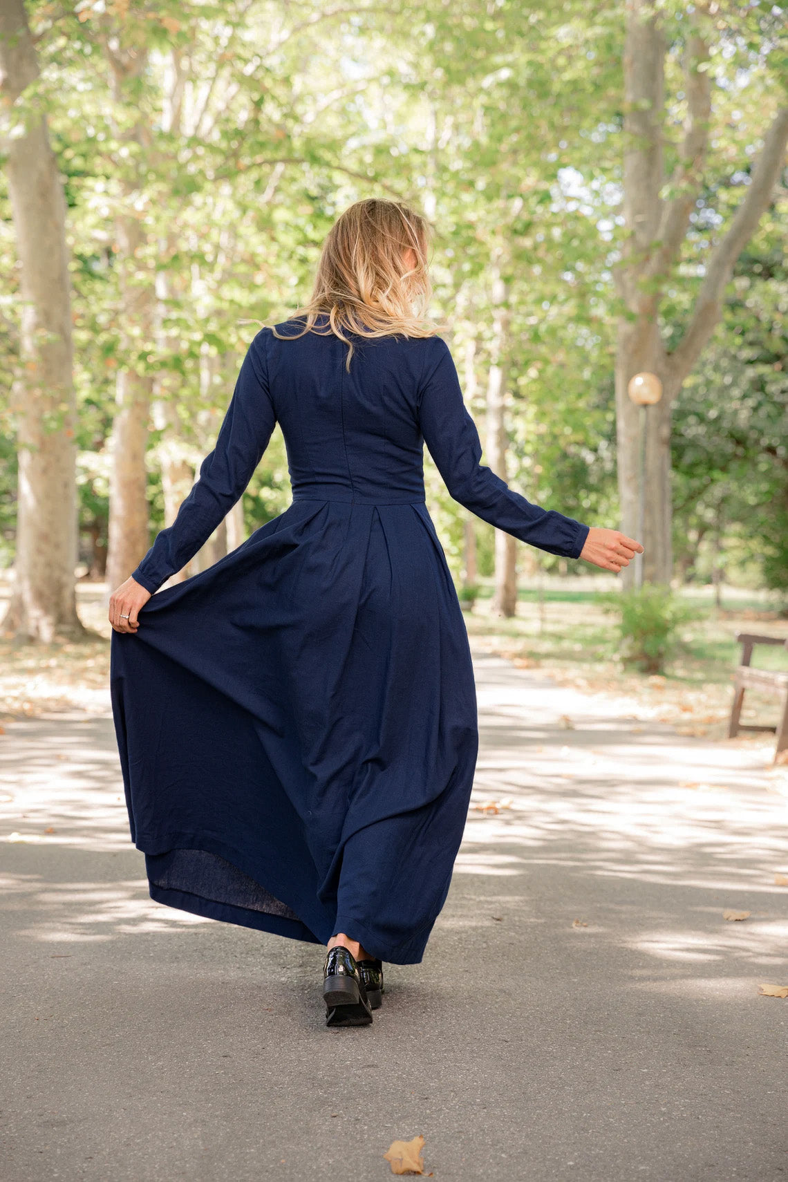 Drawstring waistline Linen Prairie Maxi Dress - from NikkaPlace | Effortless fashion for easy living