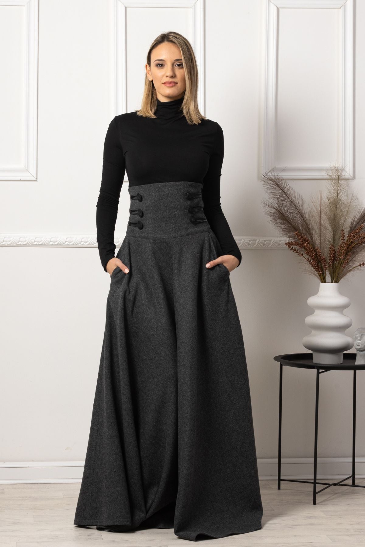 Dark Gray Winter Wool Maxi Skirt